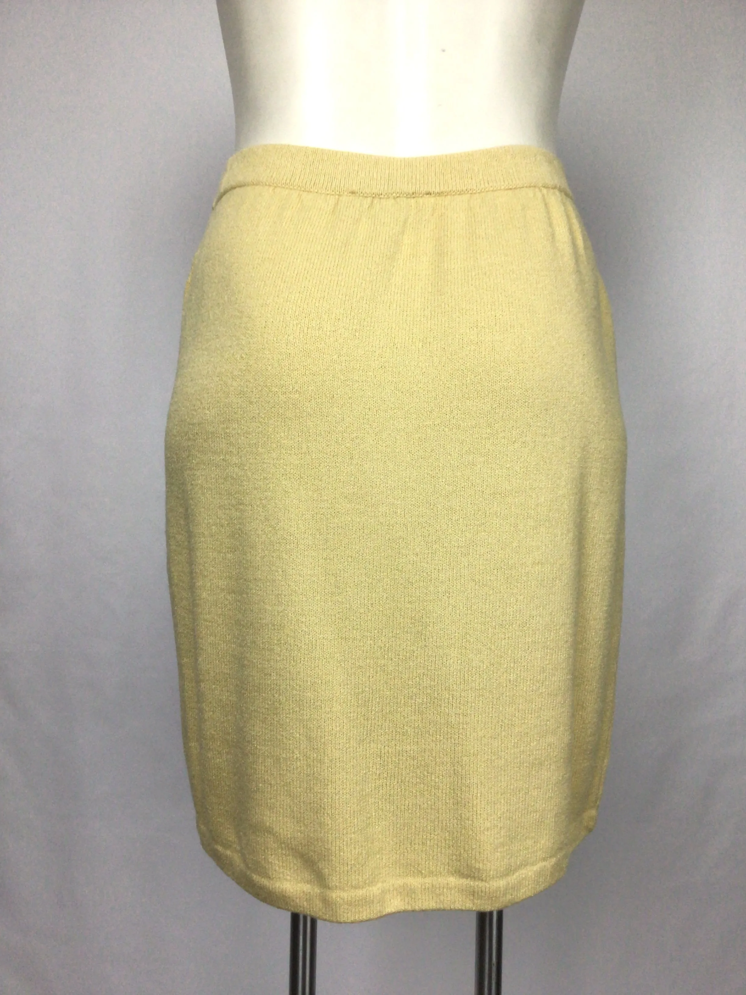 00's Yellow Knit Three Piece Skirt Cardigan Sweater Suit Set by St. John