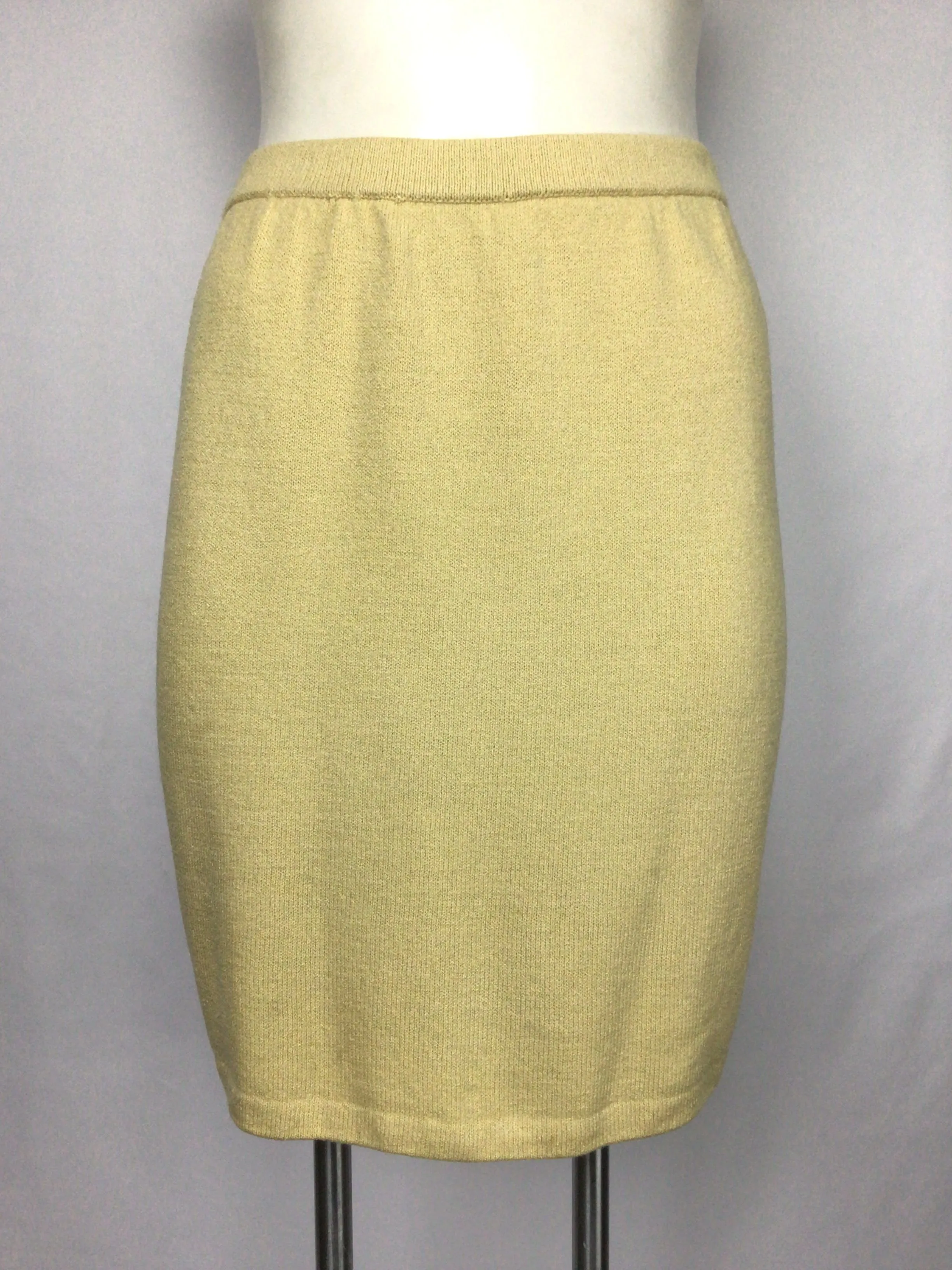 00's Yellow Knit Three Piece Skirt Cardigan Sweater Suit Set by St. John