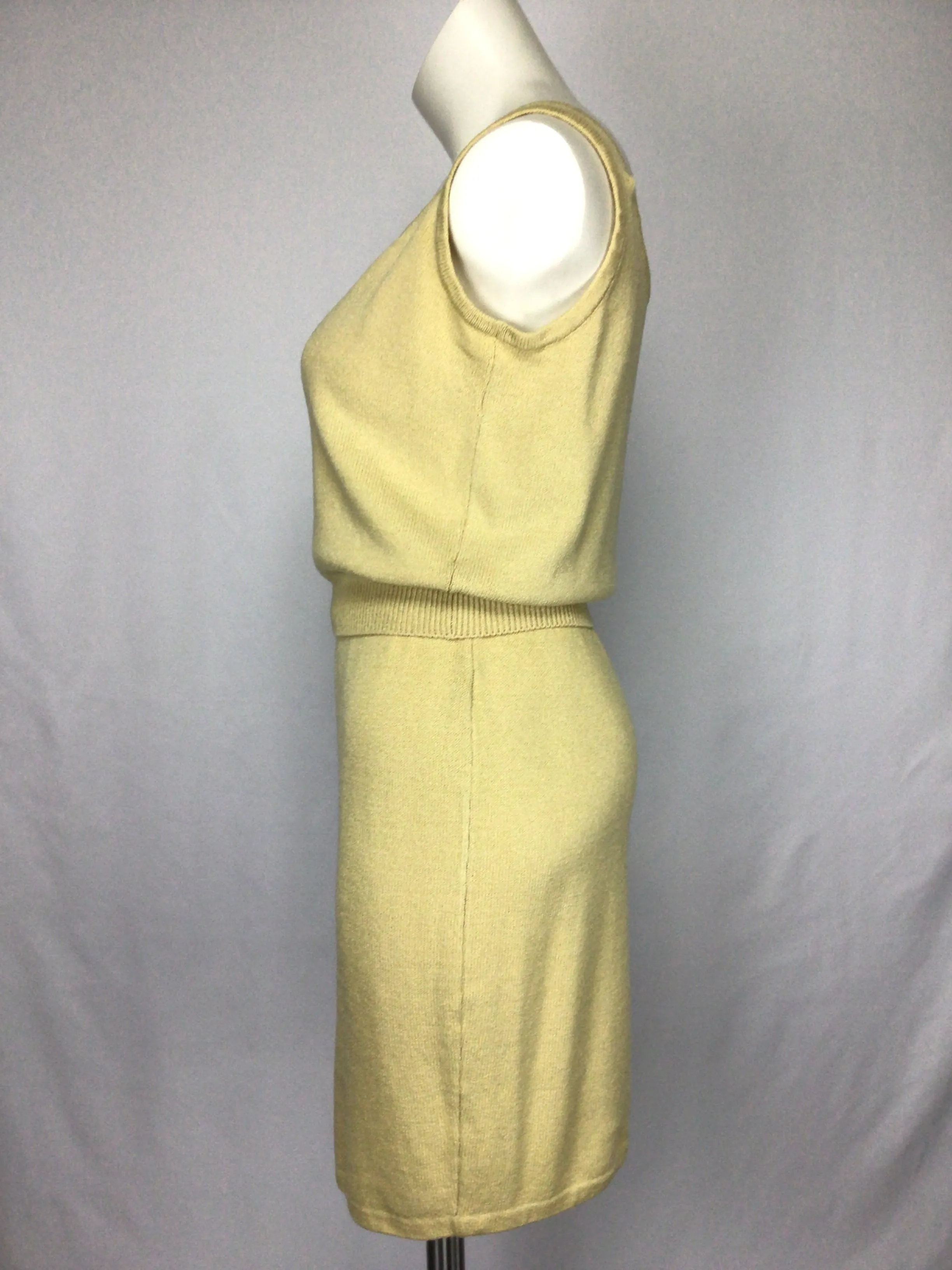 00's Yellow Knit Three Piece Skirt Cardigan Sweater Suit Set by St. John