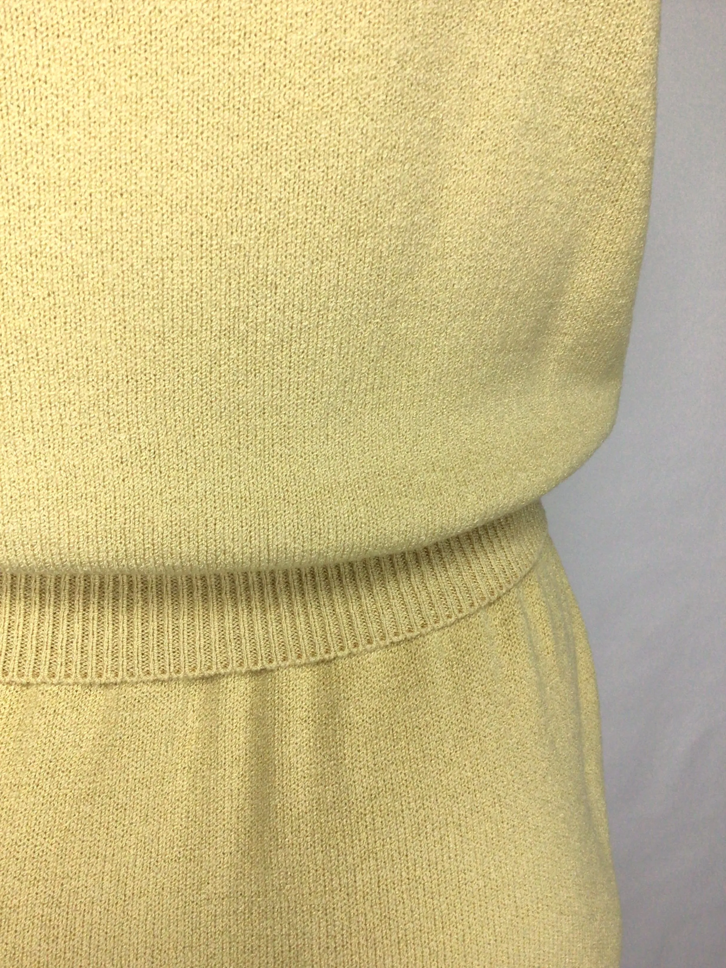 00's Yellow Knit Three Piece Skirt Cardigan Sweater Suit Set by St. John