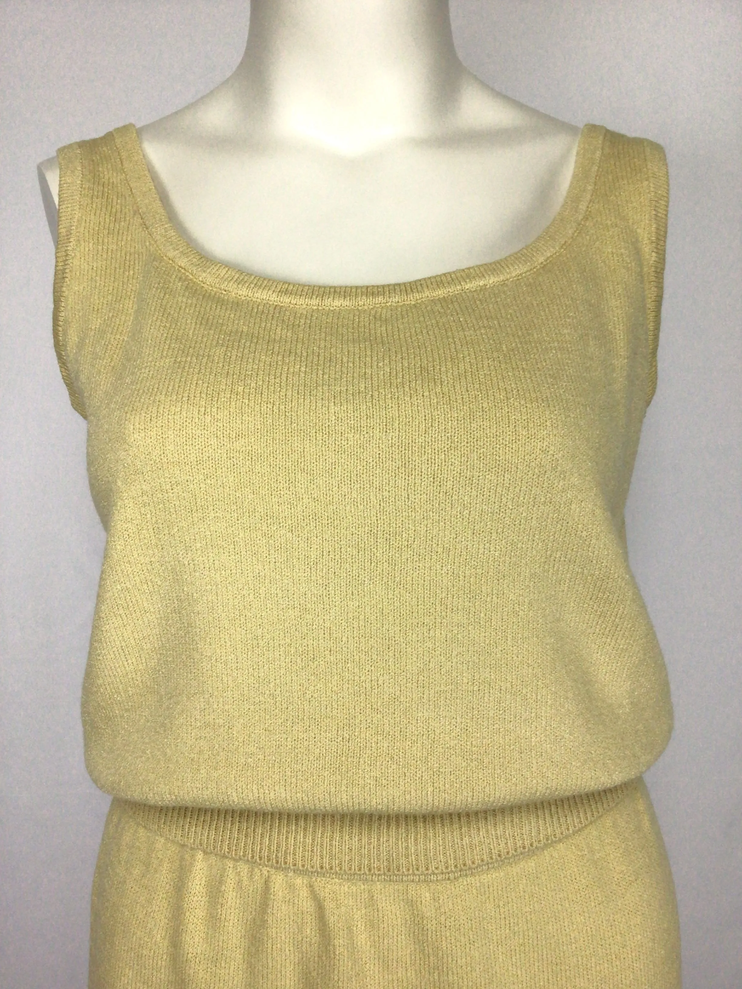 00's Yellow Knit Three Piece Skirt Cardigan Sweater Suit Set by St. John