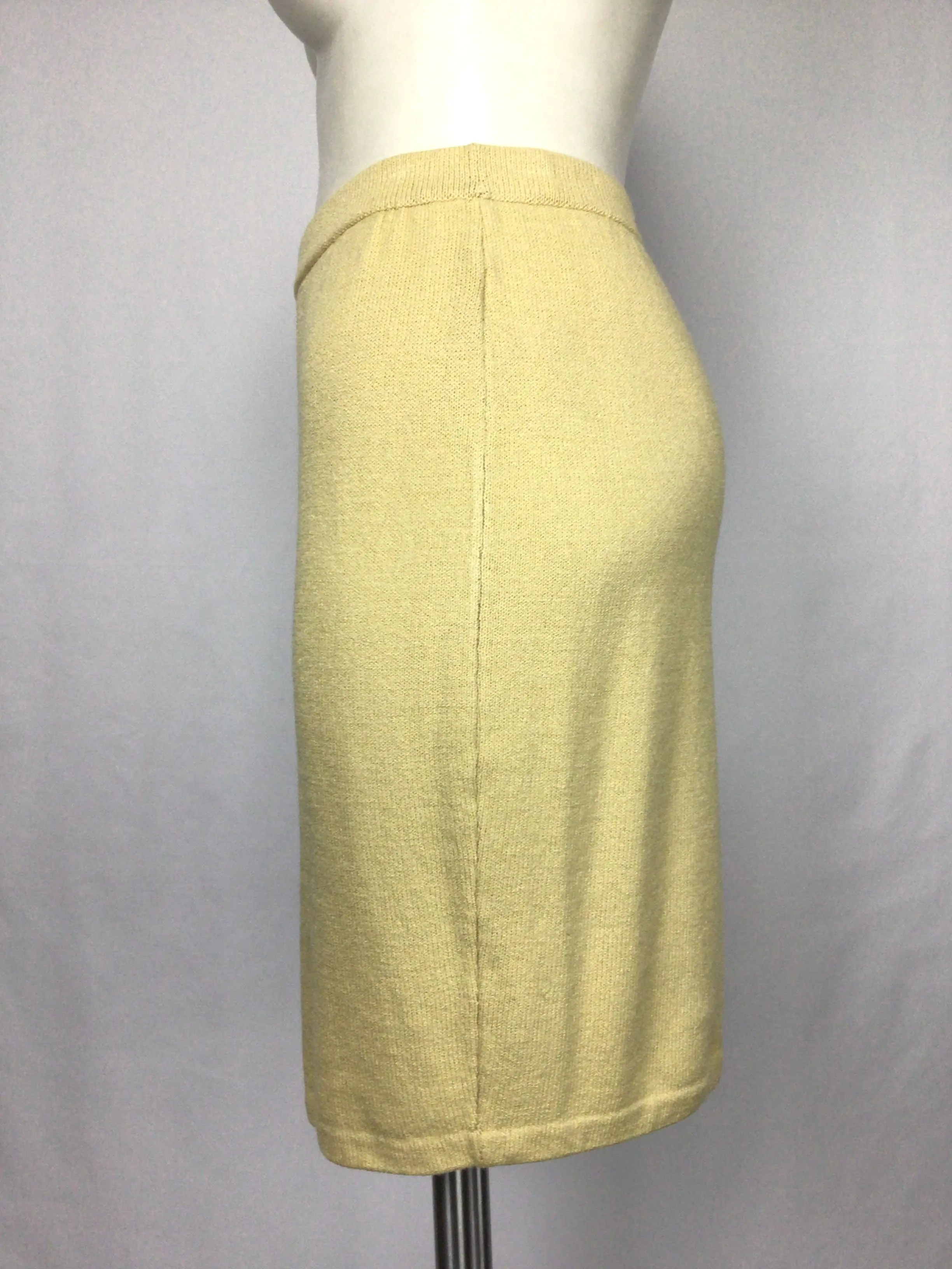 00's Yellow Knit Three Piece Skirt Cardigan Sweater Suit Set by St. John