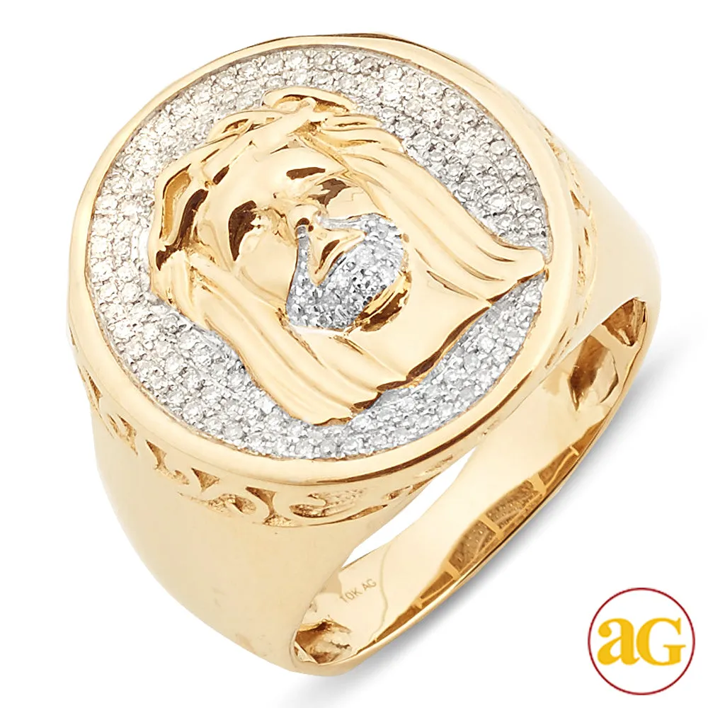 10KY 0.50CTW DIAMOND ROUND JESUS MENS RING