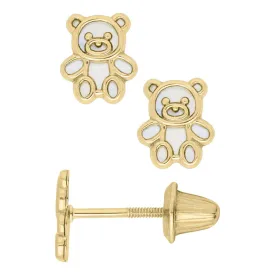 14k Children's Gold Teddy Bear Mother of Pearl Earrings