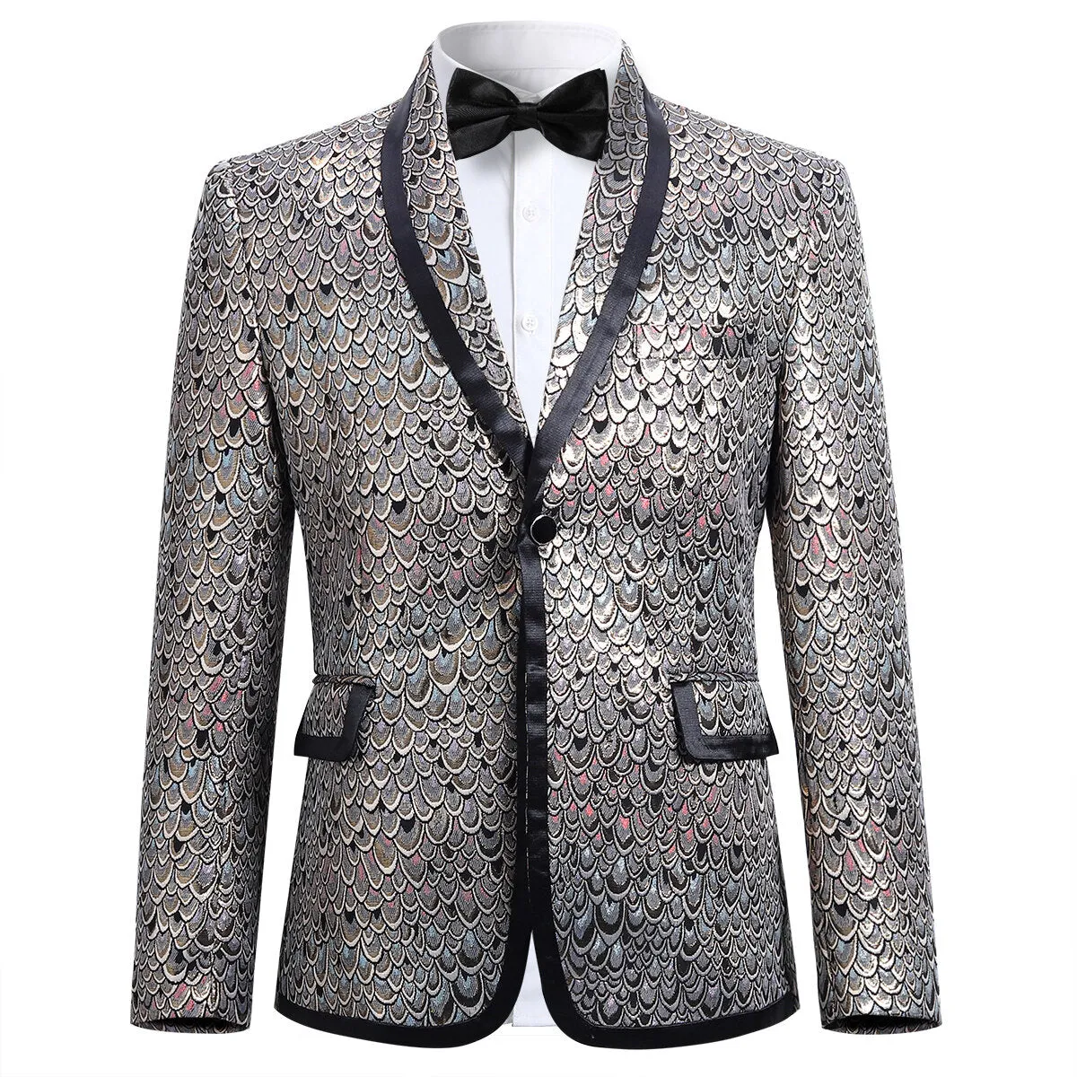 2-Piece Slim Fit Fish Scales Sequin Tan Suit