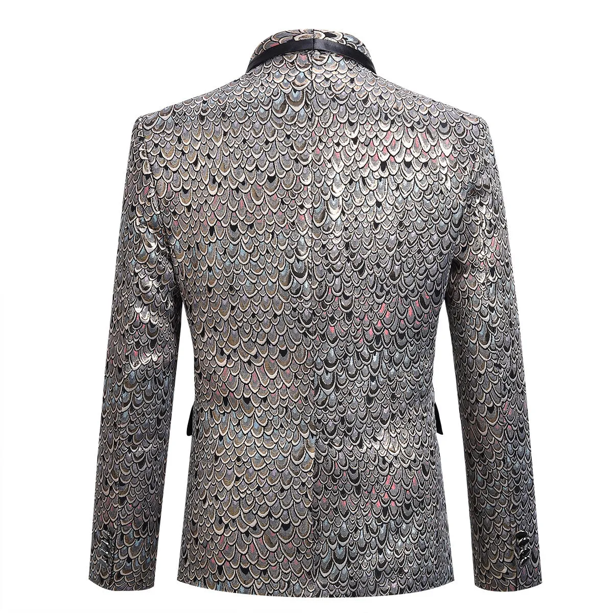 2-Piece Slim Fit Fish Scales Sequin Tan Suit