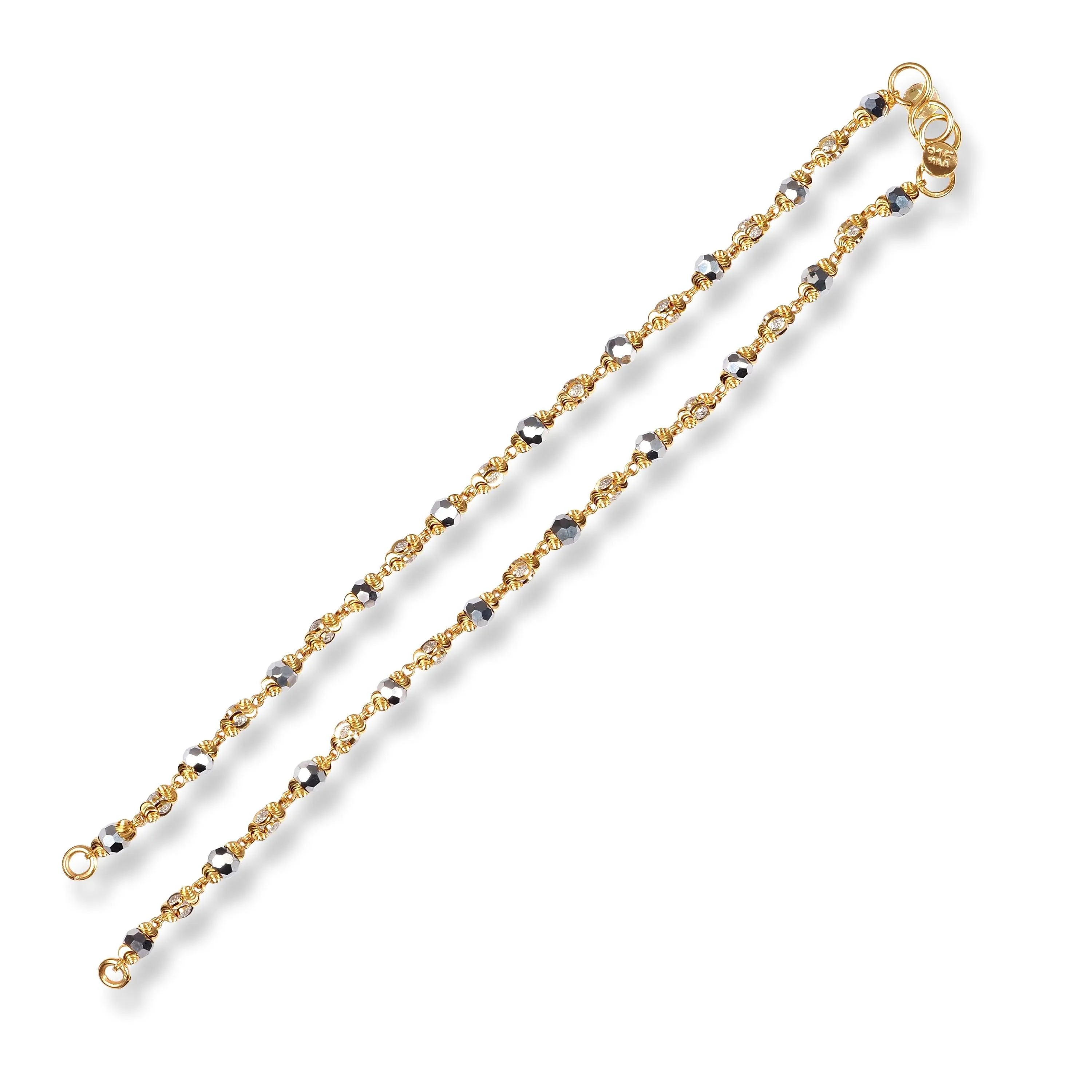 22ct Gold Children Bracelets with Rhodium Plated and Crystal Beads with S-Clasp CBR-8463