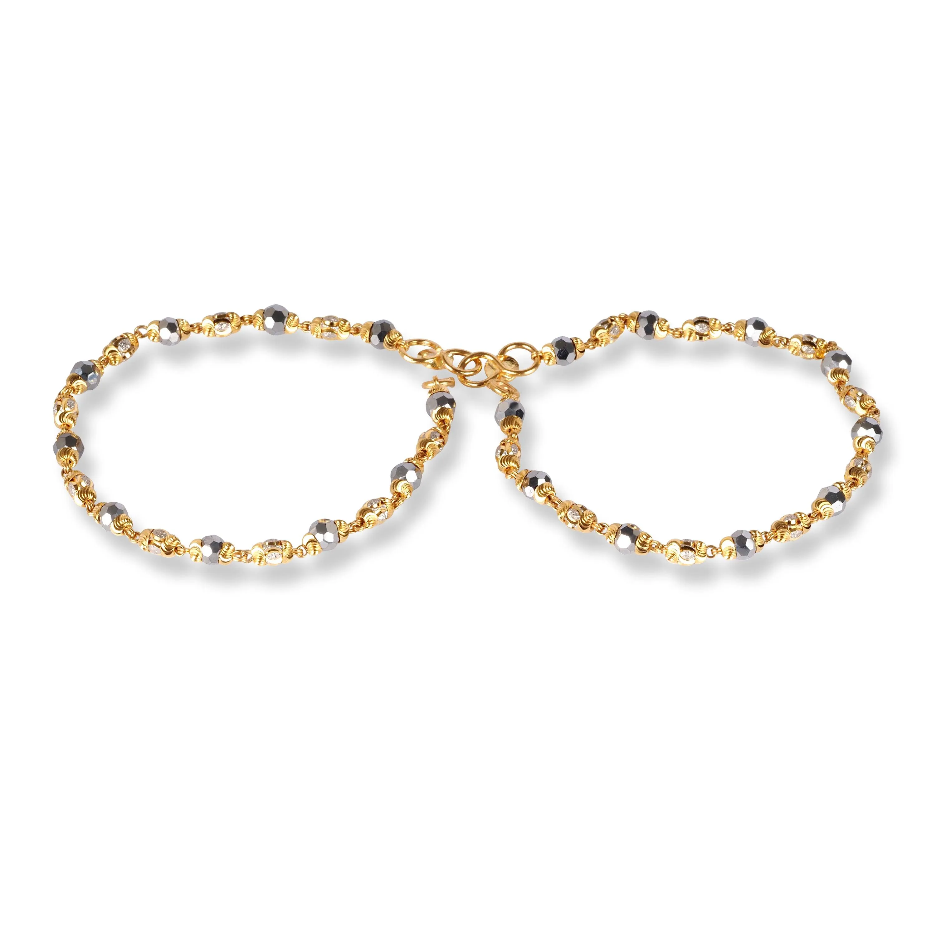 22ct Gold Children Bracelets with Rhodium Plated and Crystal Beads with S-Clasp CBR-8463