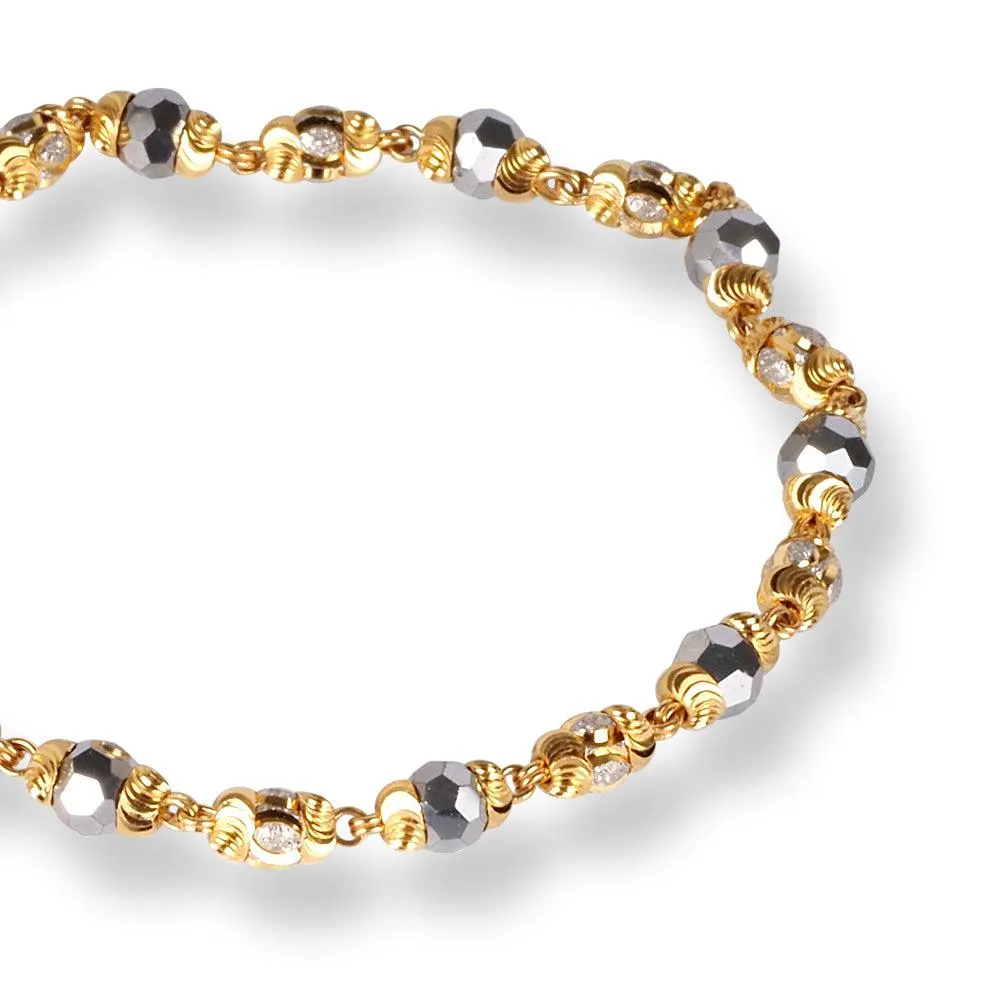 22ct Gold Children Bracelets with Rhodium Plated and Crystal Beads with S-Clasp CBR-8463