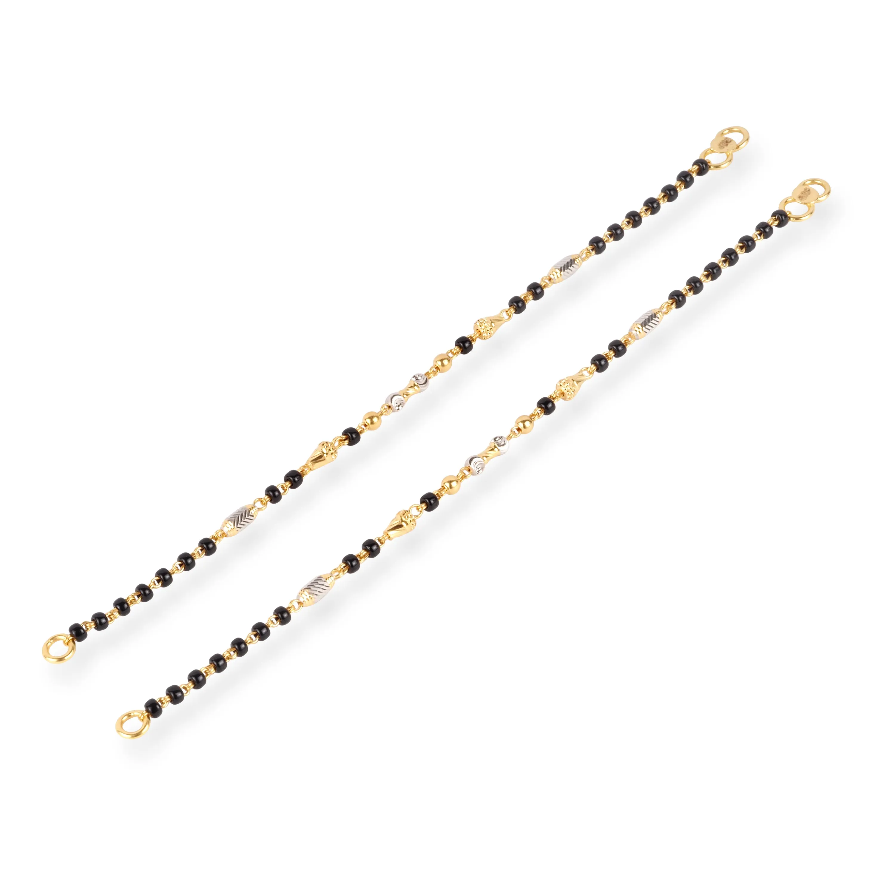 22ct Gold Children's Bracelet with Black and Rhodium Plated Diamond Cut Beads and Figure of Eight Clasp CBR-8487