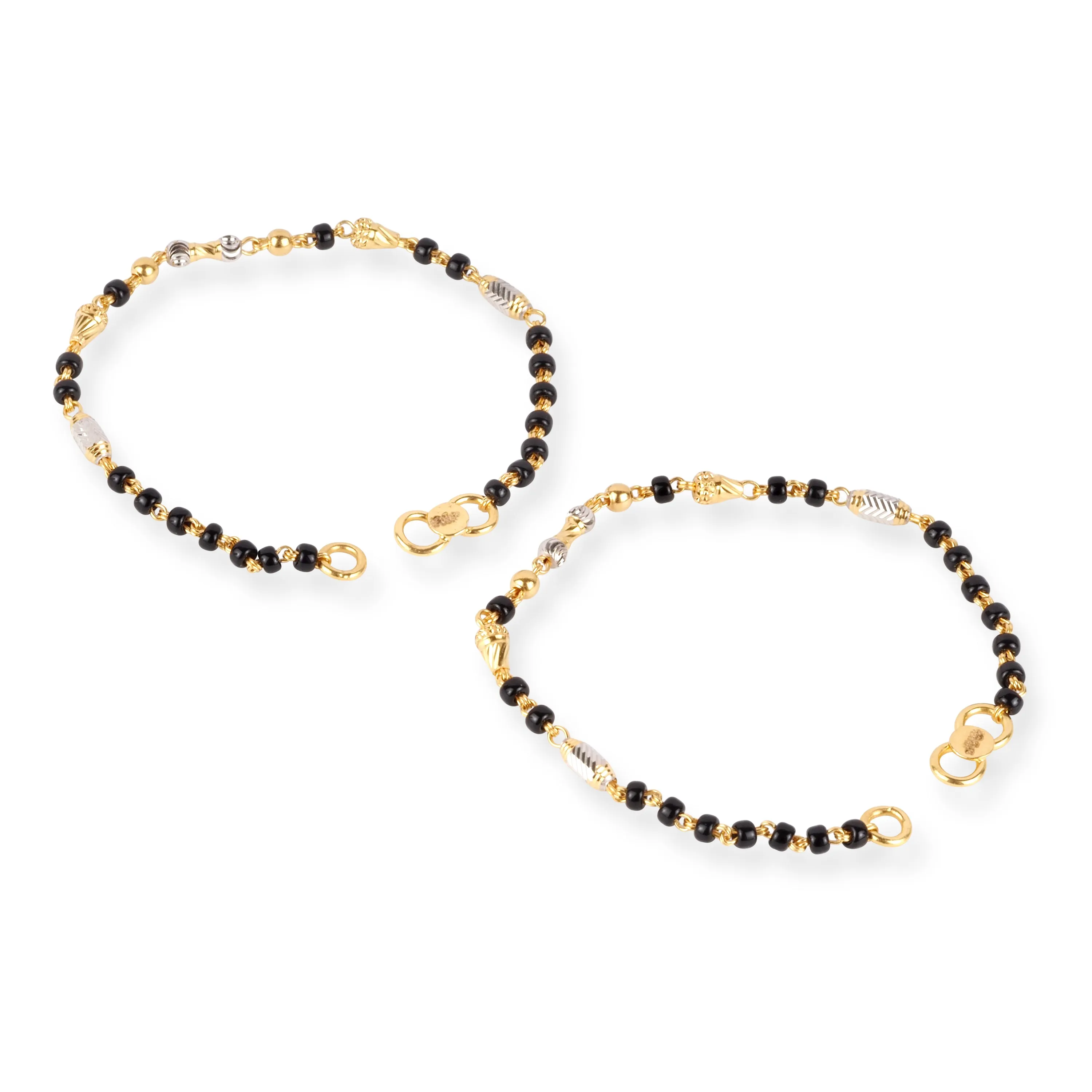 22ct Gold Children's Bracelet with Black and Rhodium Plated Diamond Cut Beads and Figure of Eight Clasp CBR-8487