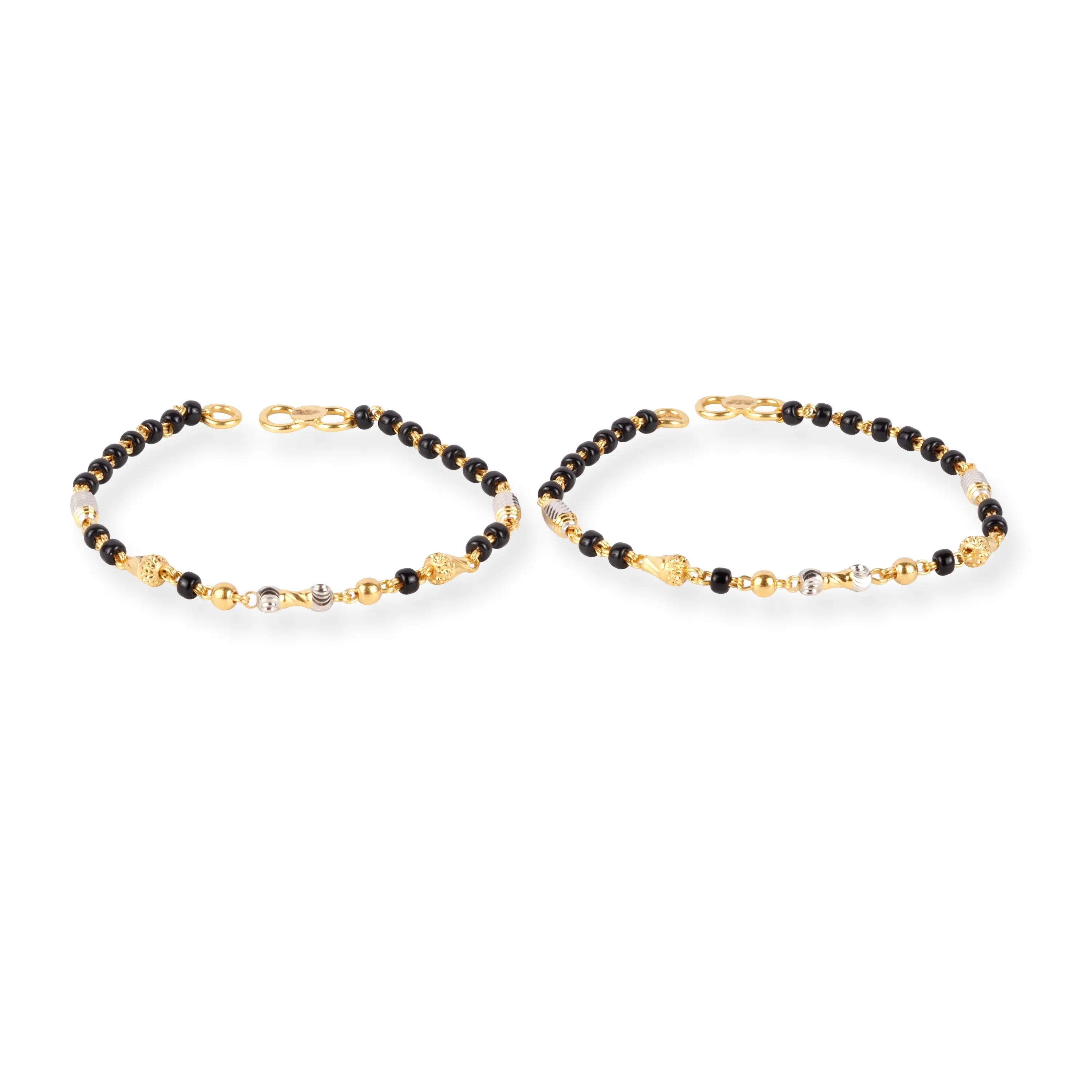 22ct Gold Children's Bracelet with Black and Rhodium Plated Diamond Cut Beads and Figure of Eight Clasp CBR-8487