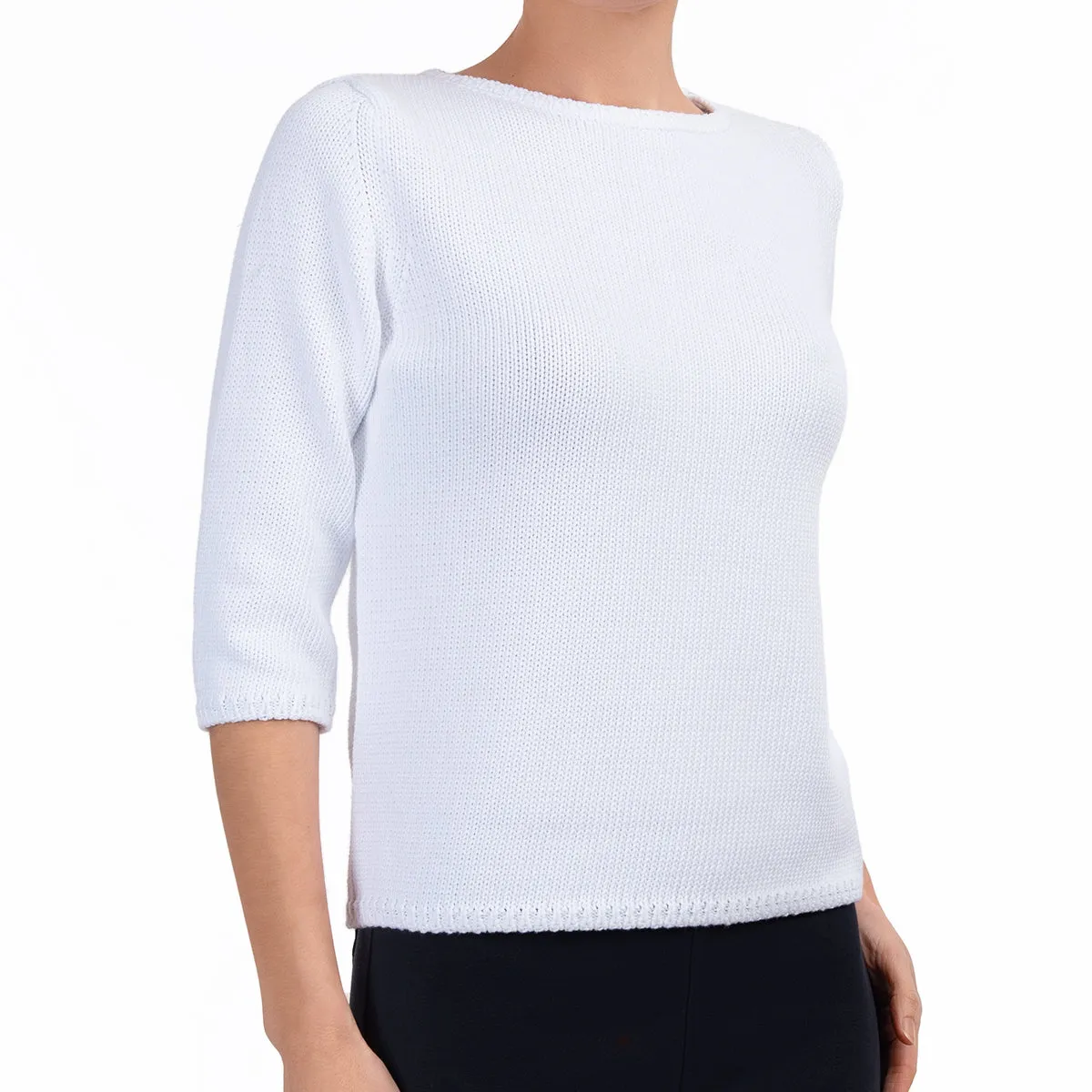 3/4 Sleeve Pullover in White