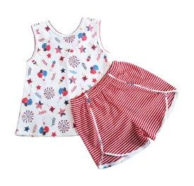 4th of July Print Shirt & Short set Girl's Pima Cotton