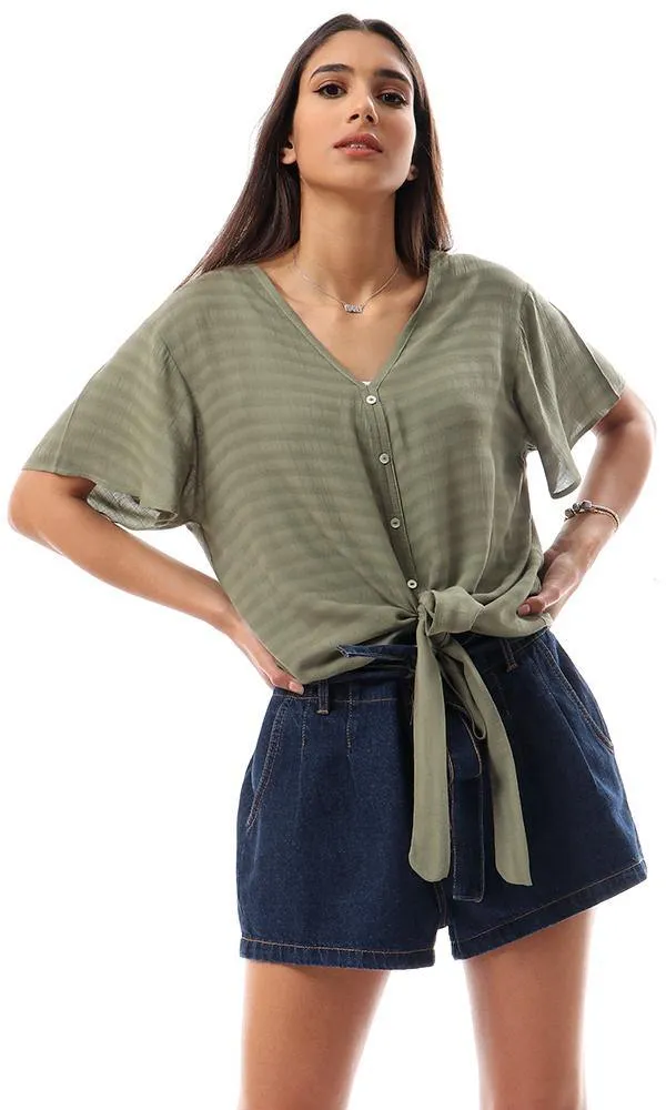 57937 Decorative buttons Self Striped Light Olive Top