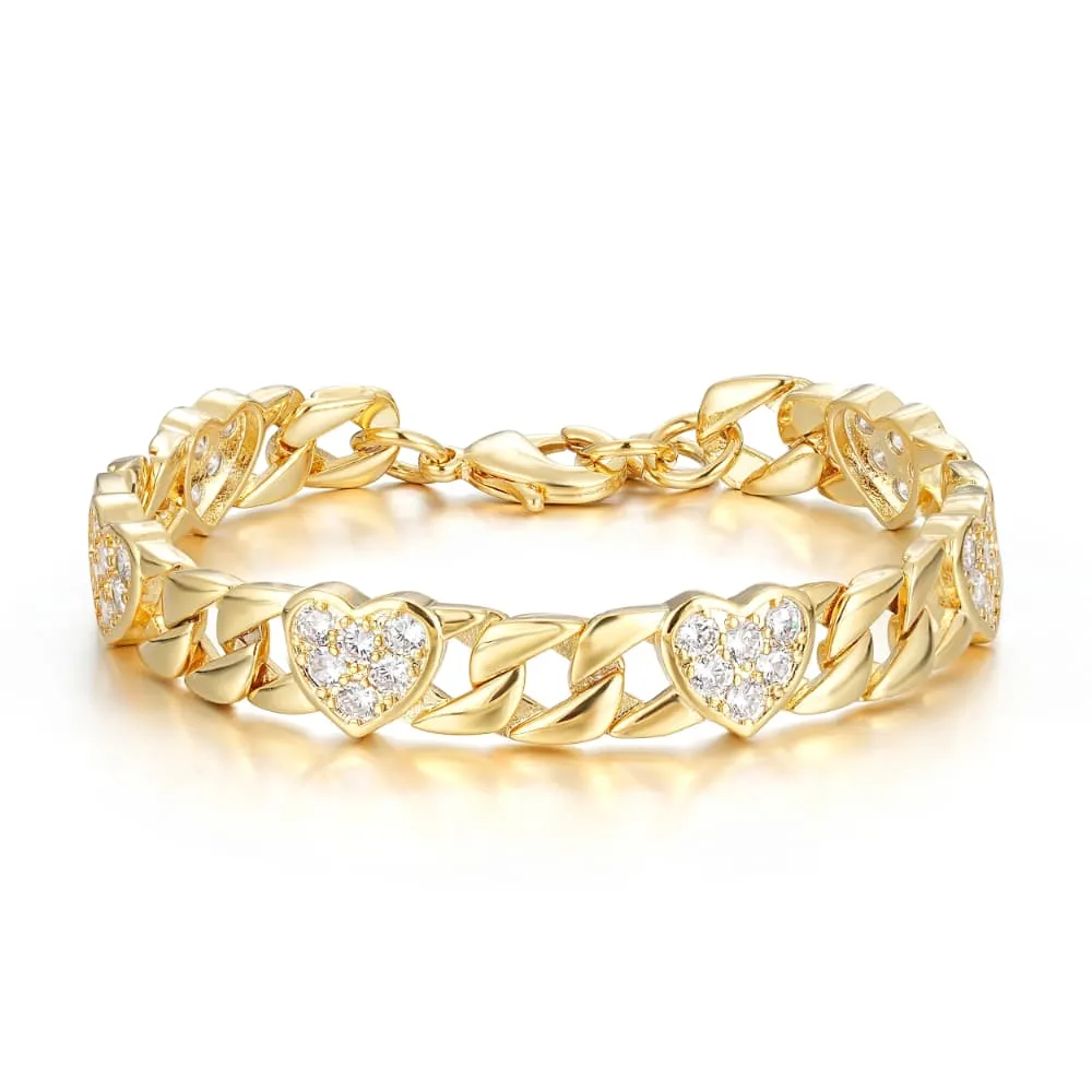 7mm Gold Filled Bonded Kids Heart Curb Bracelet 6 Inch