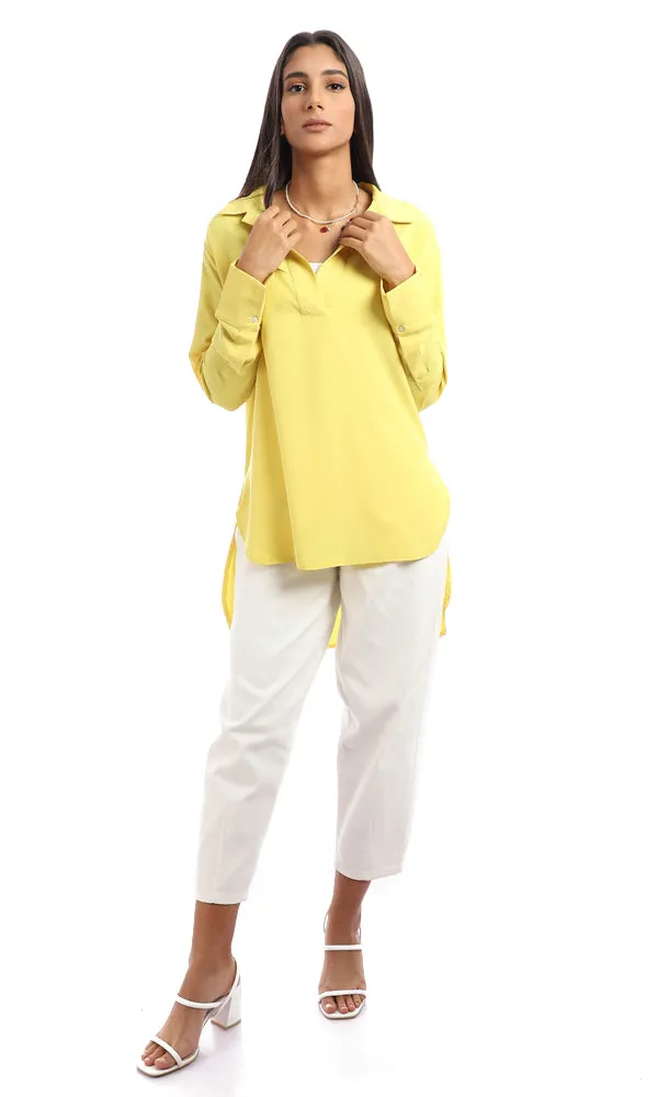 94818 Rayon Classic Collar Plain Blouse - Lime Yellow