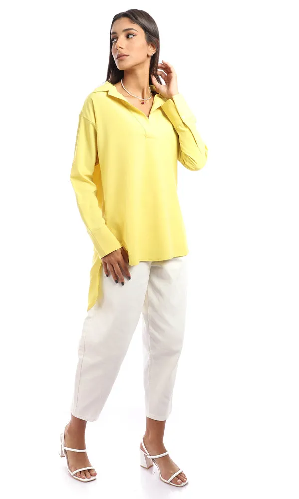 94818 Rayon Classic Collar Plain Blouse - Lime Yellow