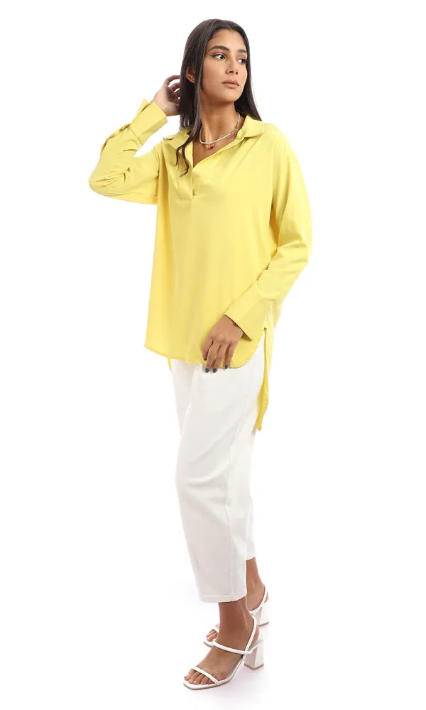 94818 Rayon Classic Collar Plain Blouse - Lime Yellow