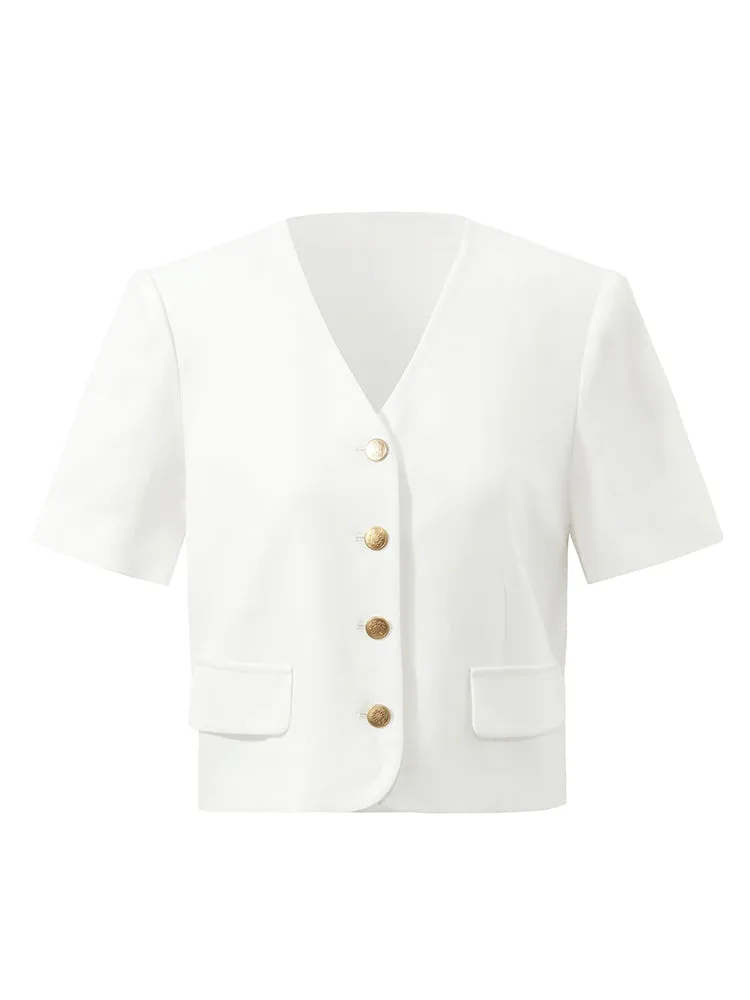 Acetate Single-Breasted Women Crop Blazer