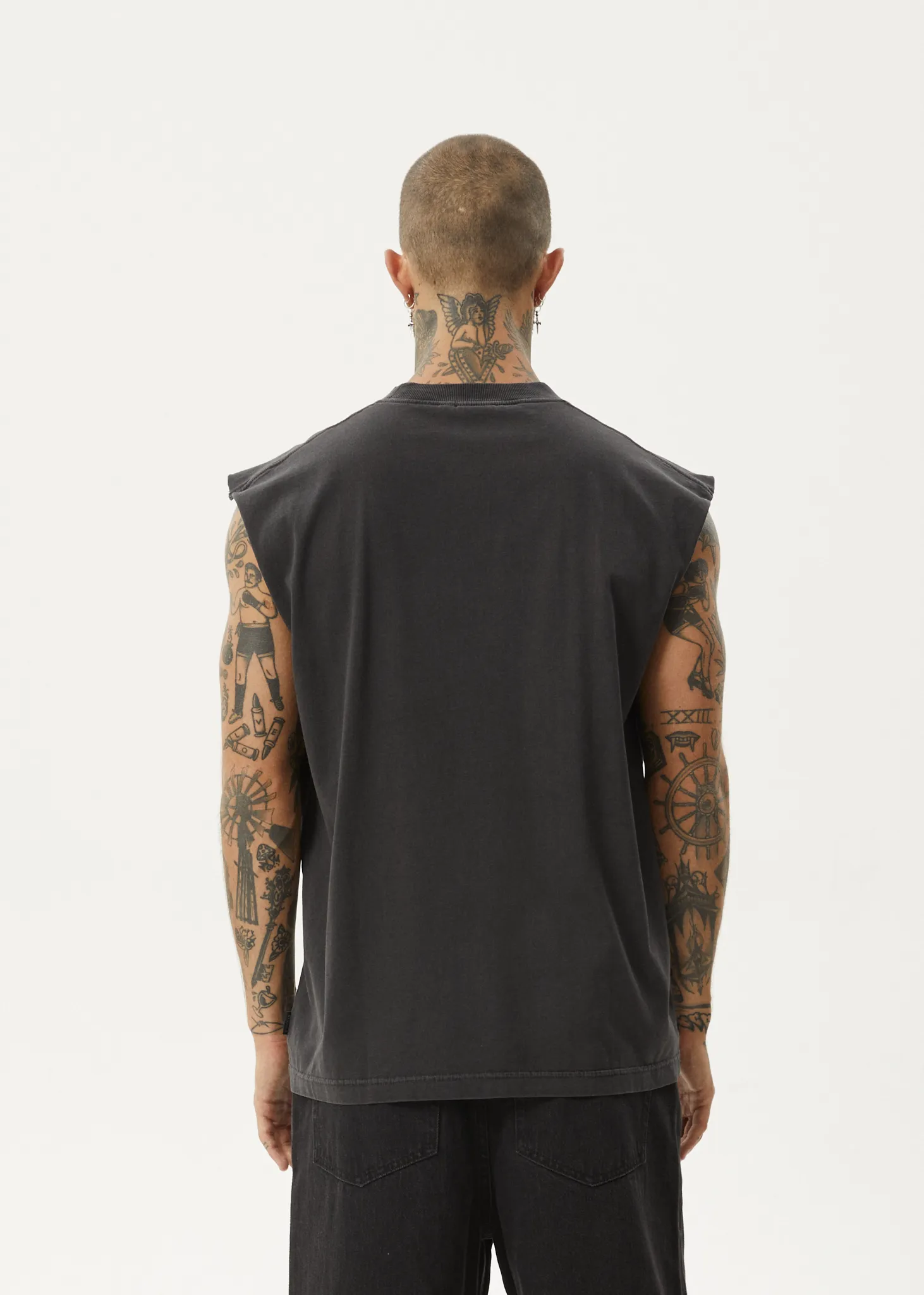 AFENDS Mens Bad Luck - Sleeveless Tee - Stone Black