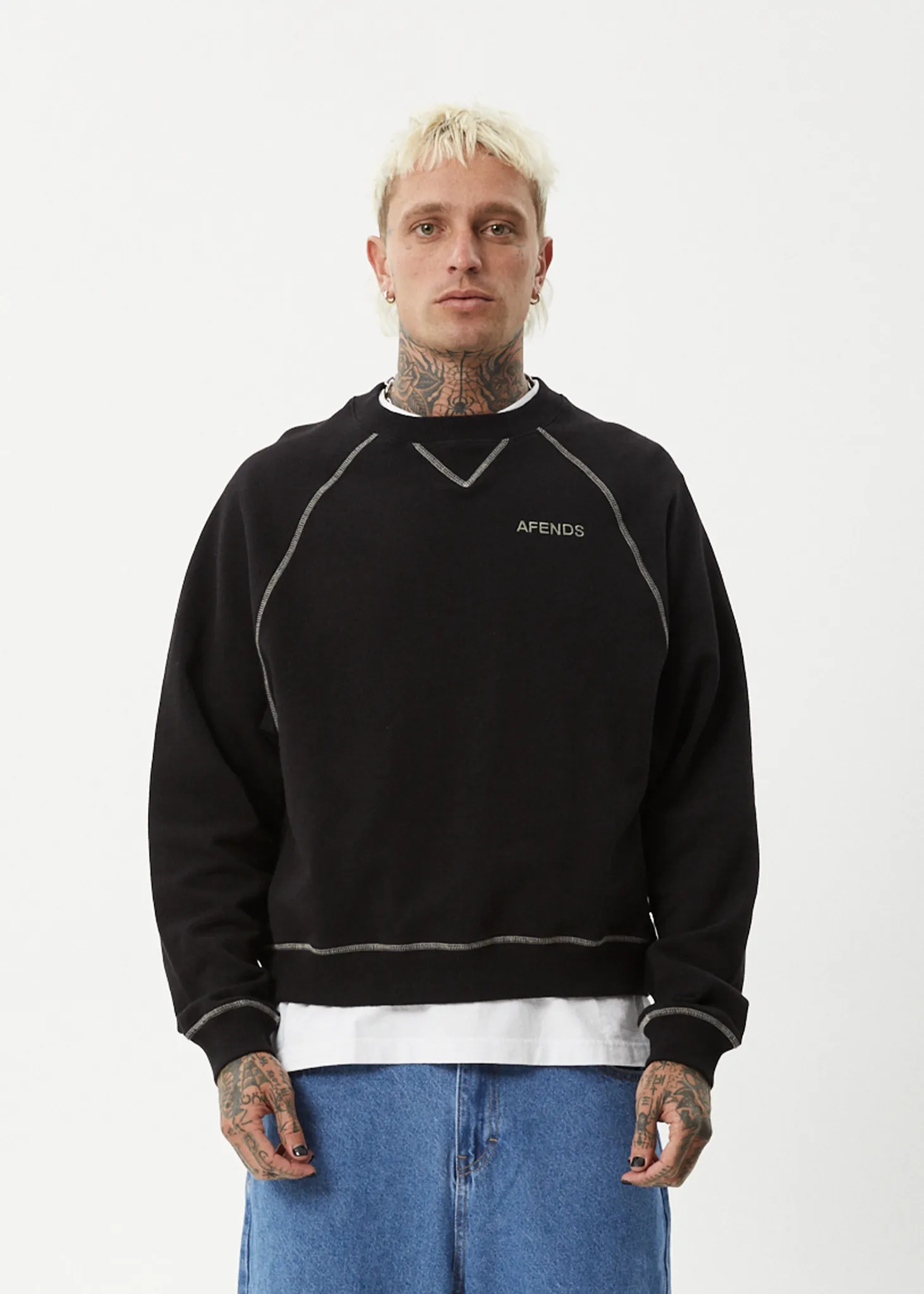 AFENDS Mens Burner - Crew Neck - Black