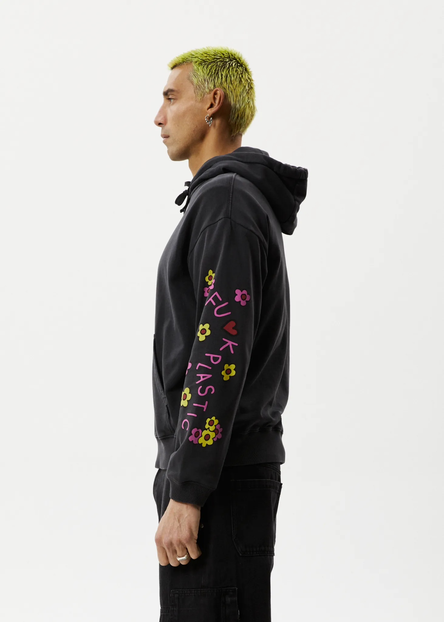 AFENDS Mens F Plastic - Graphic Hoodie - Stone Black