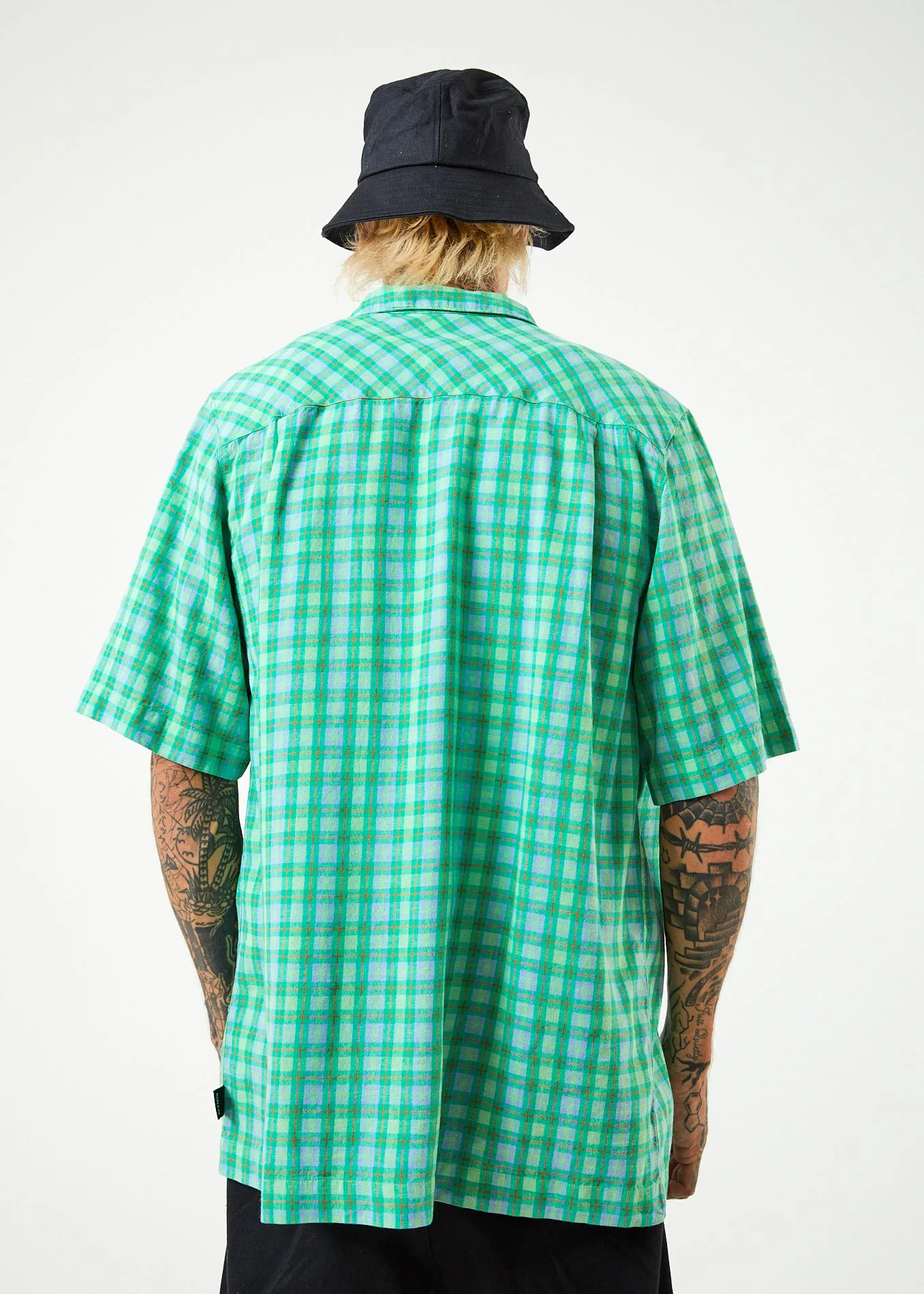 AFENDS Mens Meadows - Check Cuban Short Sleeve Shirt - Forest Check