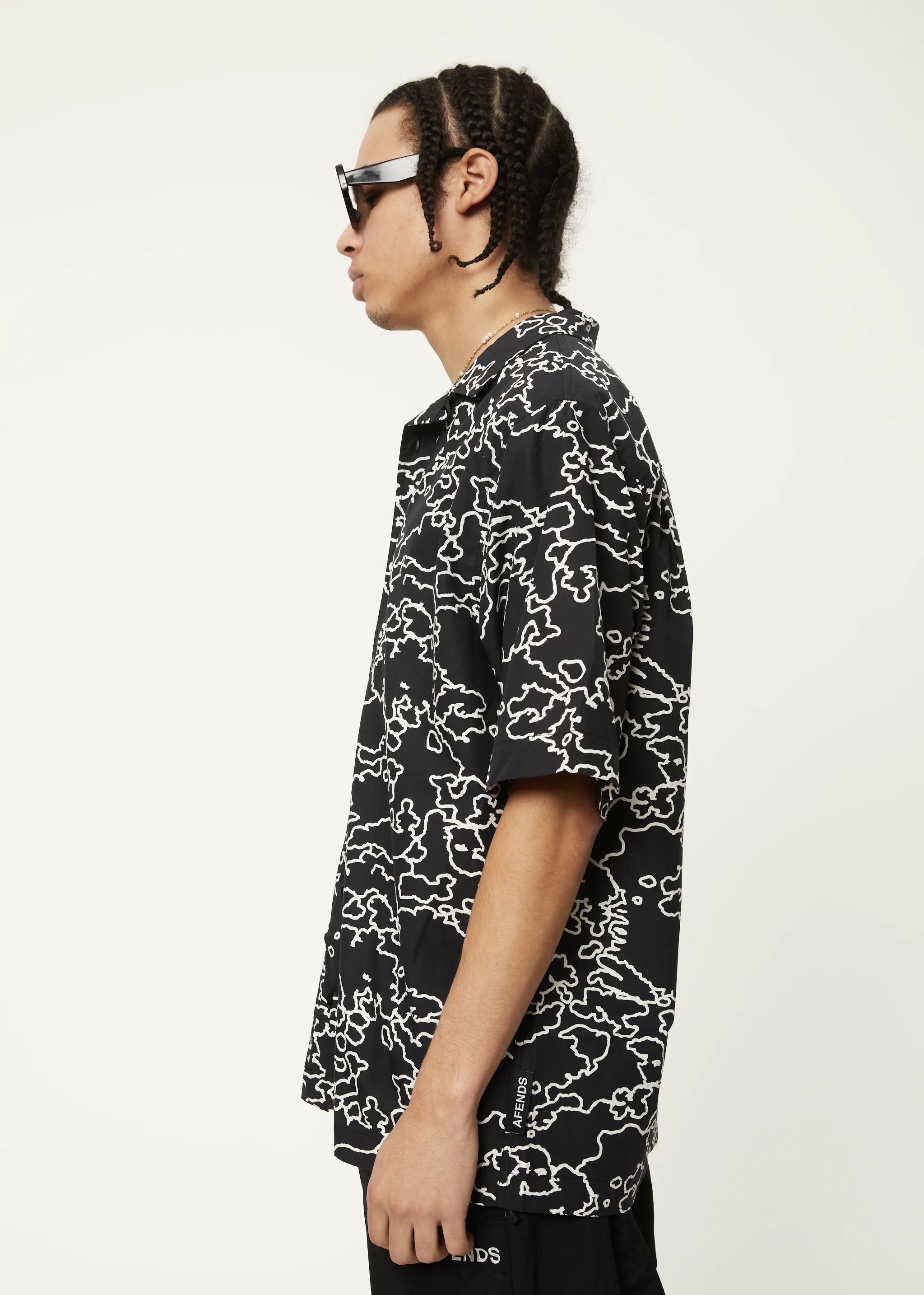 AFENDS Mens Script - Cuban Short Sleeve Shirt - Black Camo