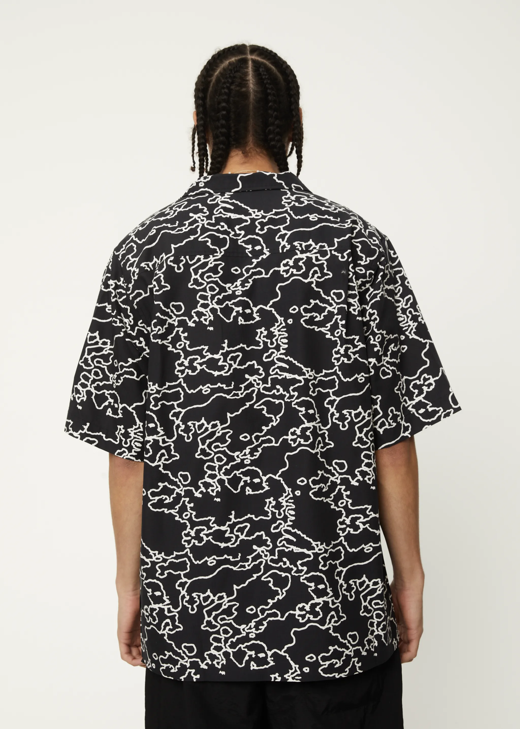 AFENDS Mens Script - Cuban Short Sleeve Shirt - Black Camo