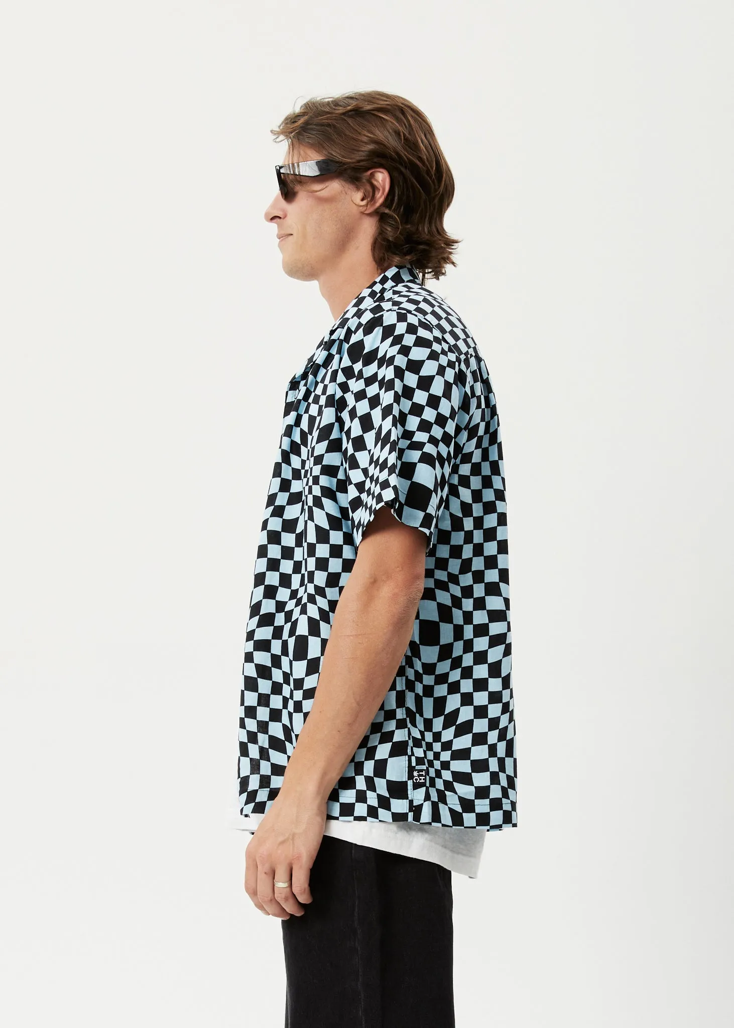 AFENDS Mens Void - Check Short Sleeve Shirt - Sky Blue