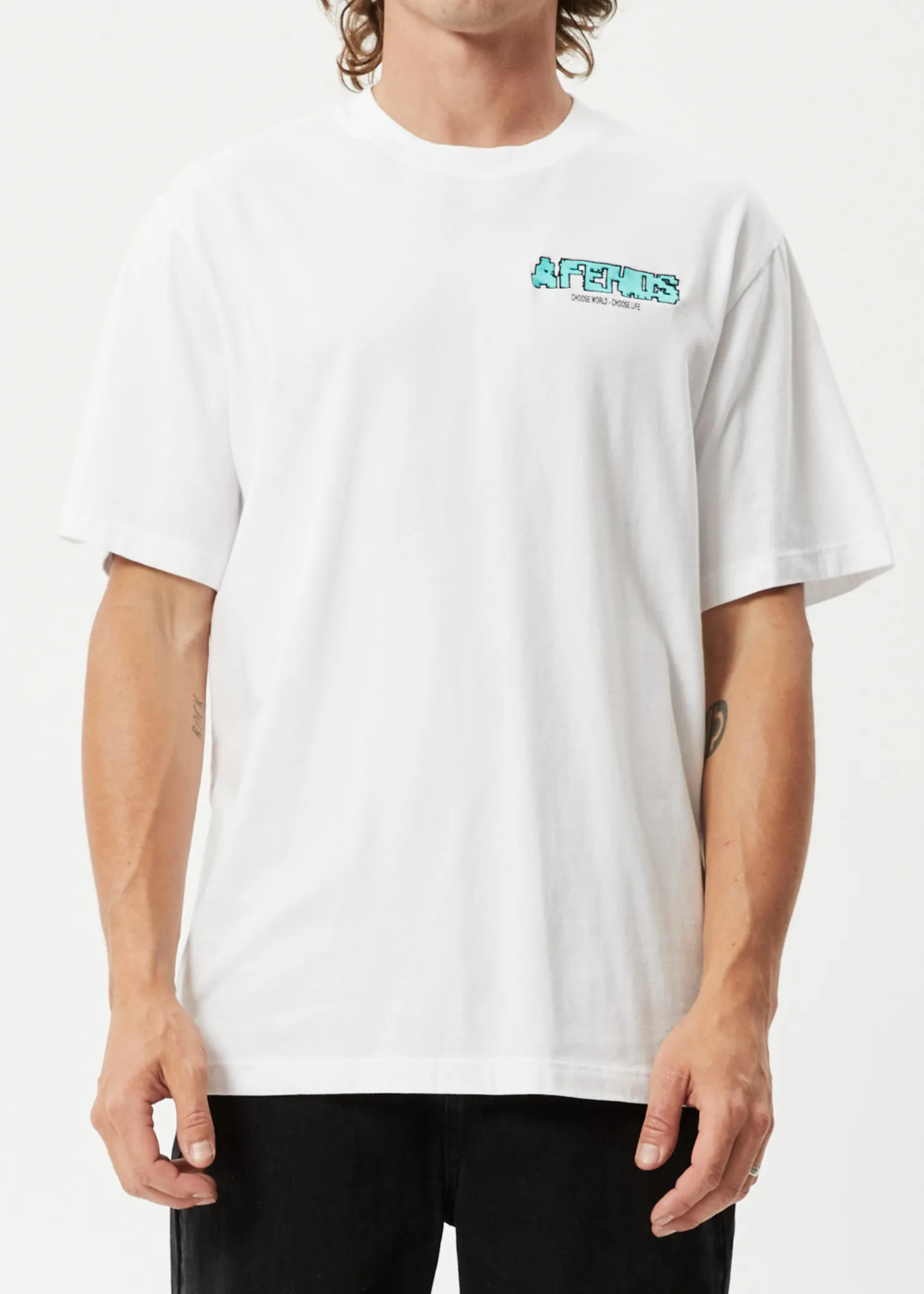 AFENDS Mens World - Retro Graphic Logo T-Shirt - White