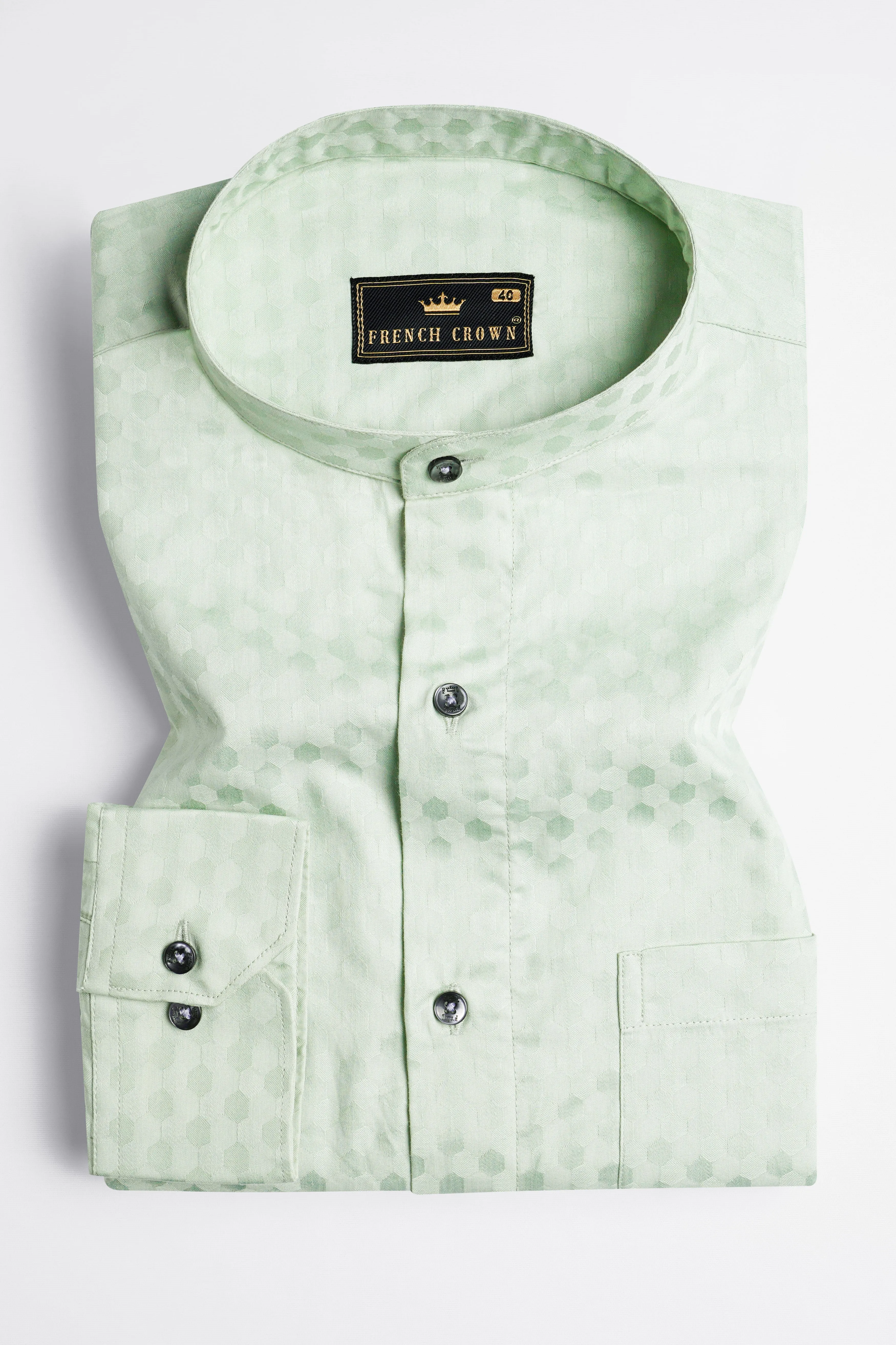 Albescent Green Hexagonal Jacquard Textured Premium Giza Cotton Shirt