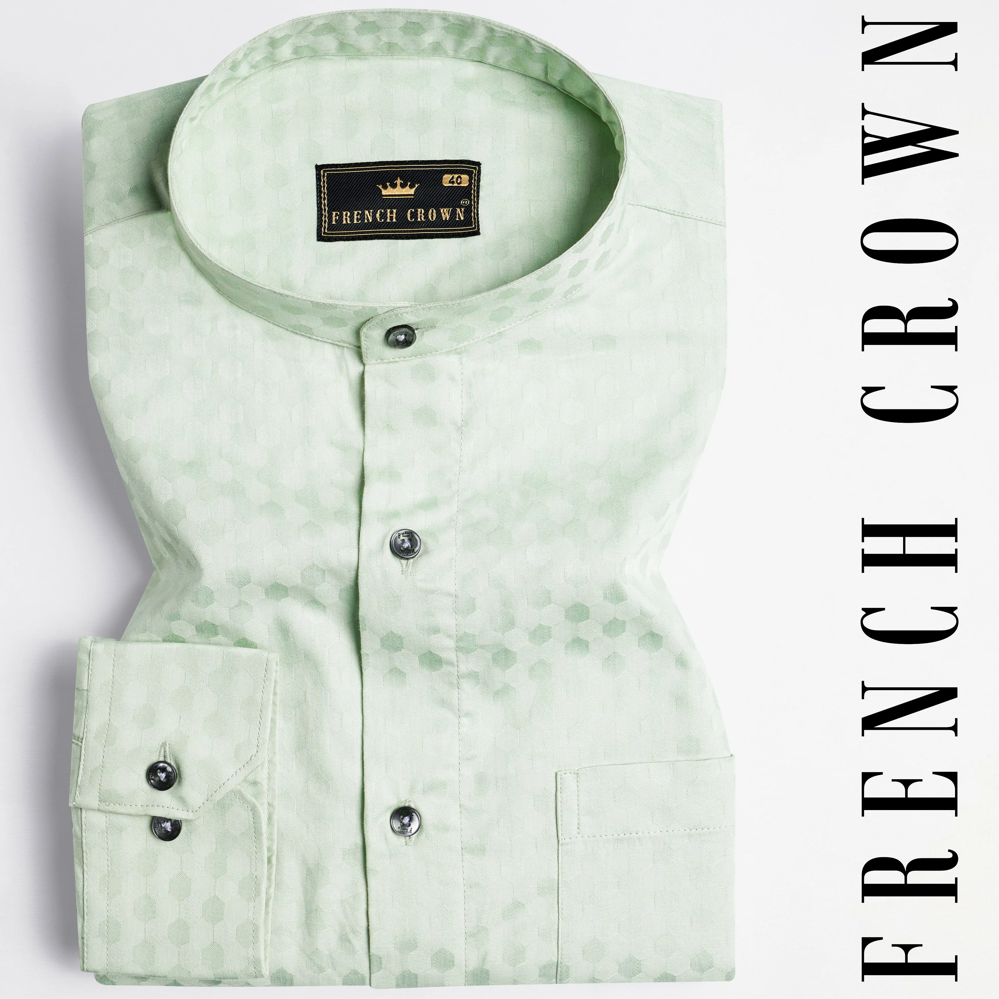 Albescent Green Hexagonal Jacquard Textured Premium Giza Cotton Shirt