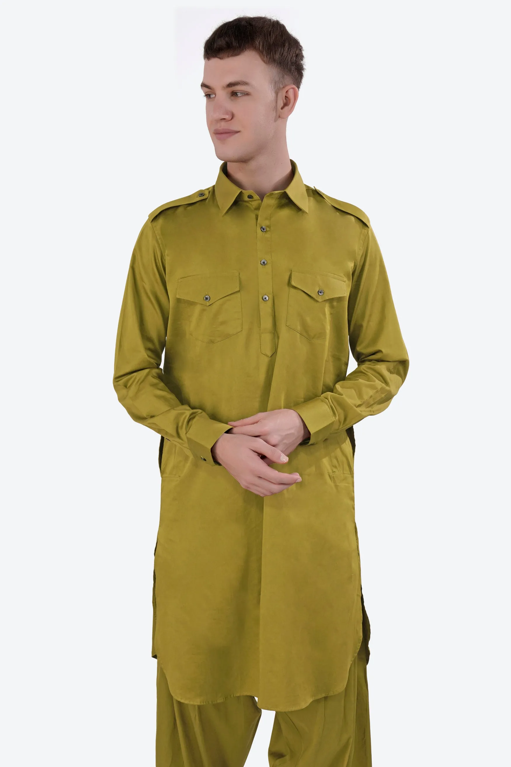 Alpine Green Subtle Sheen Super Soft Premium Cotton Pathani