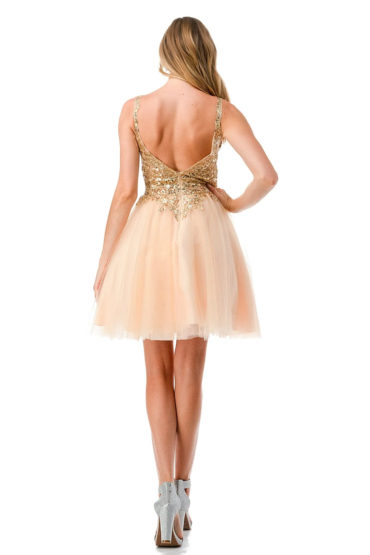 Applique Short V-Neck Tulle Dress by Coya S2757J