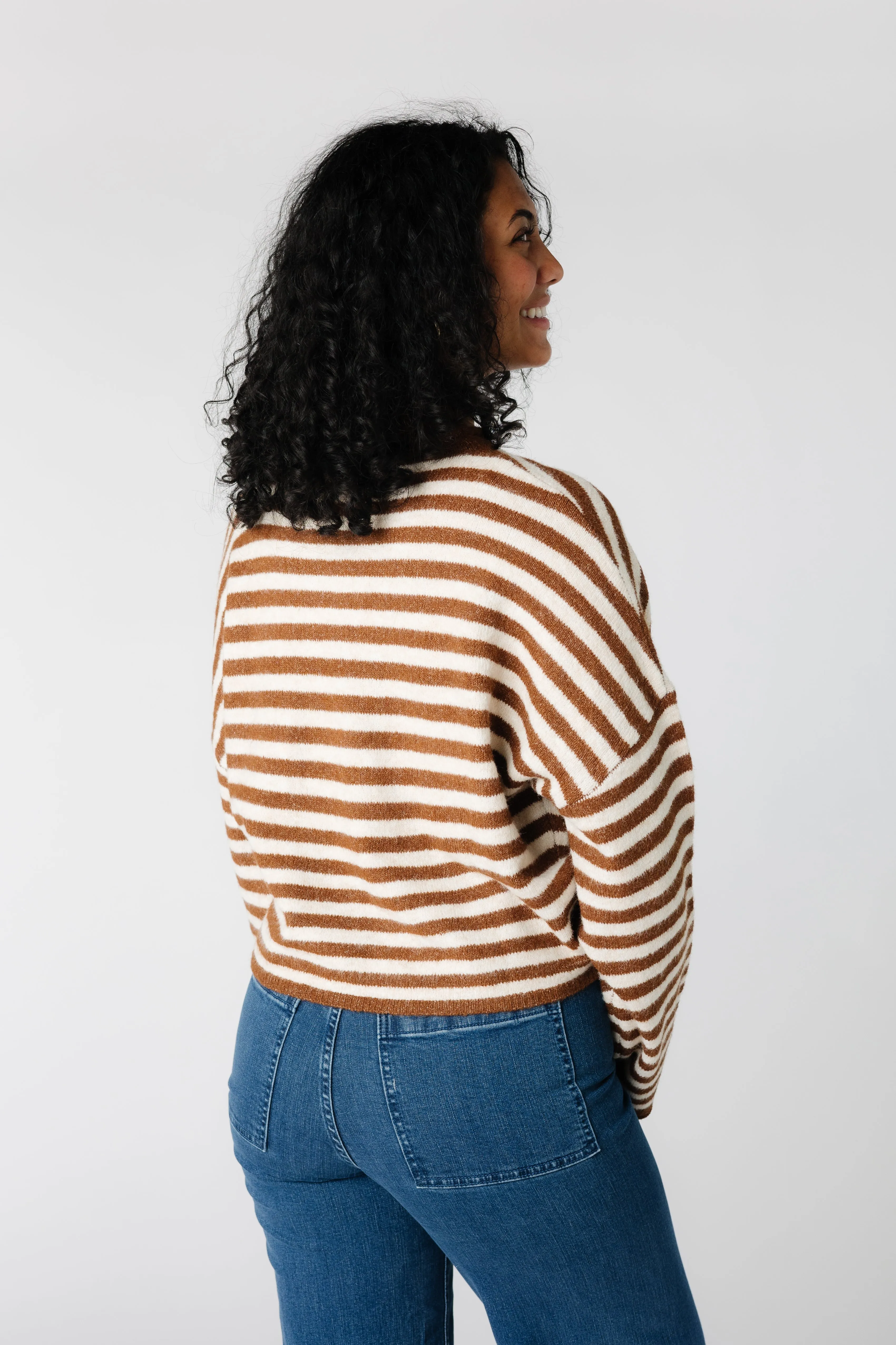 Aria Stripe Cardigan - Ivory & Brown