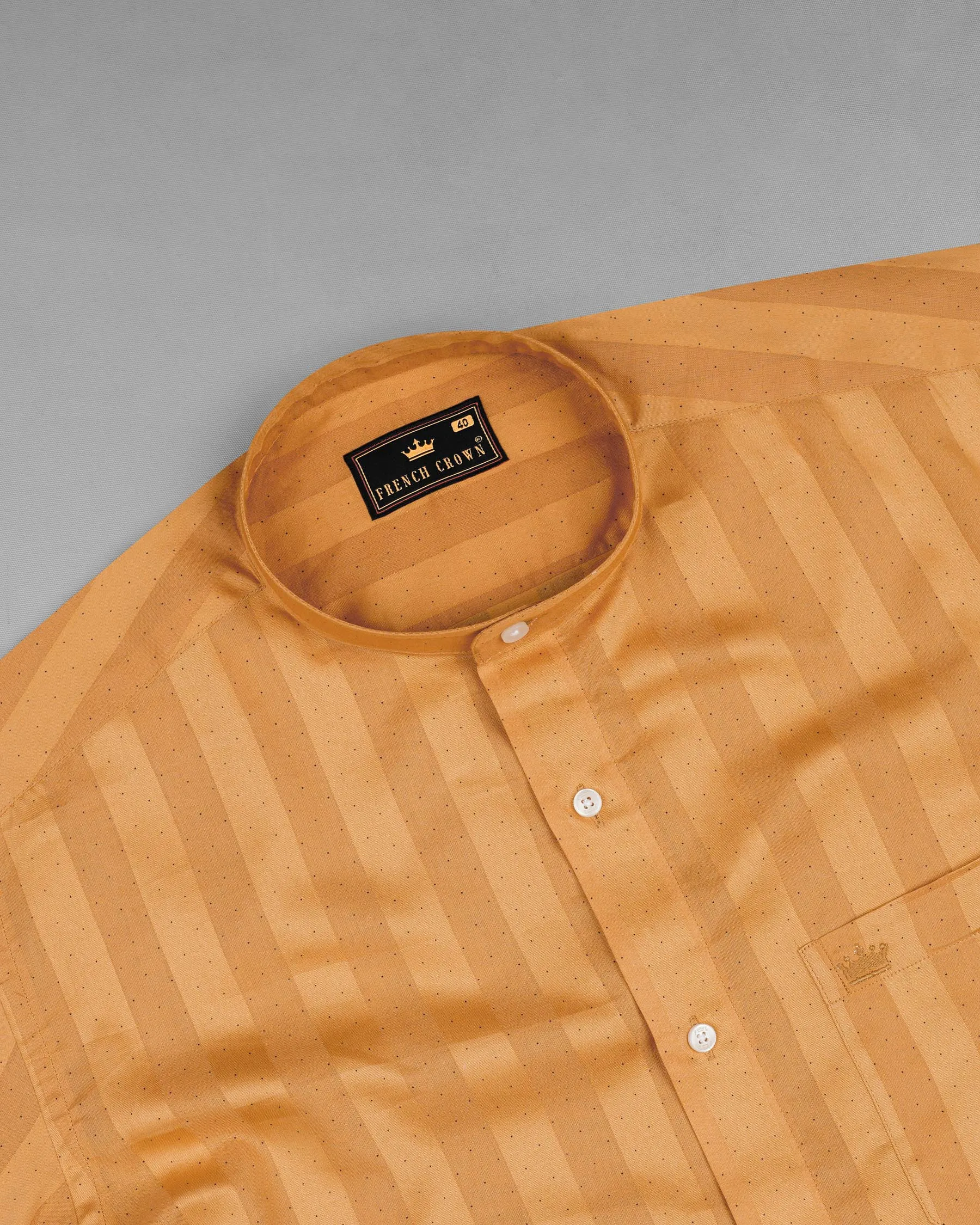 Atomic Tangerine Orange Striped Dobby Textured Premium Giza Cotton Shirt