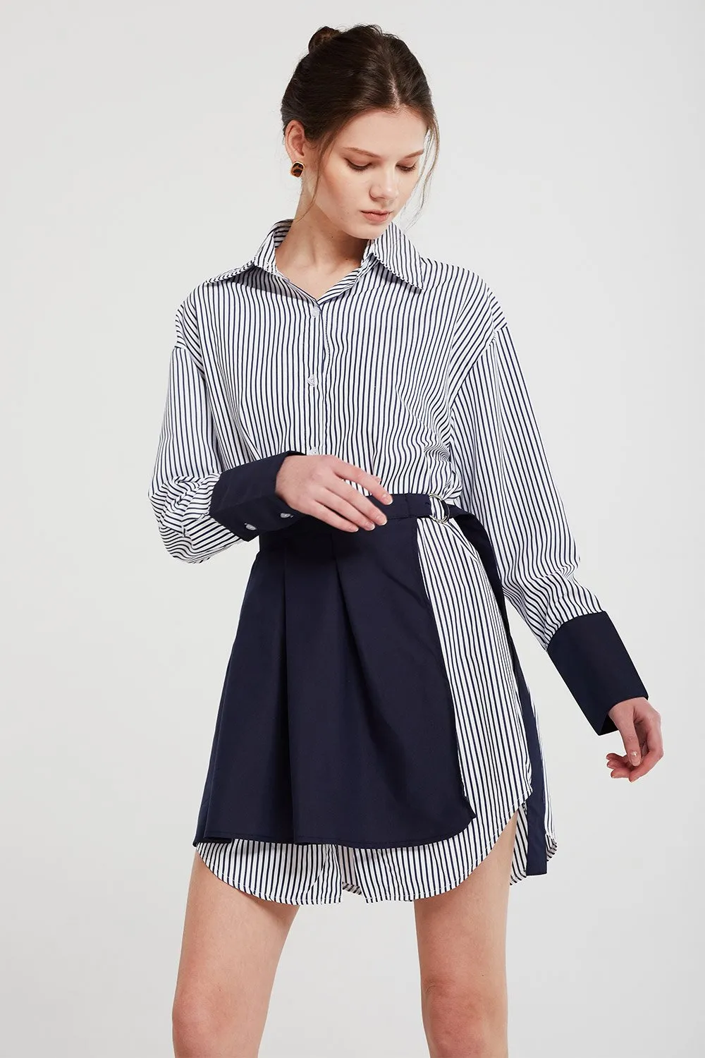 Audrey Striped Shirt And Skirt Belt Set