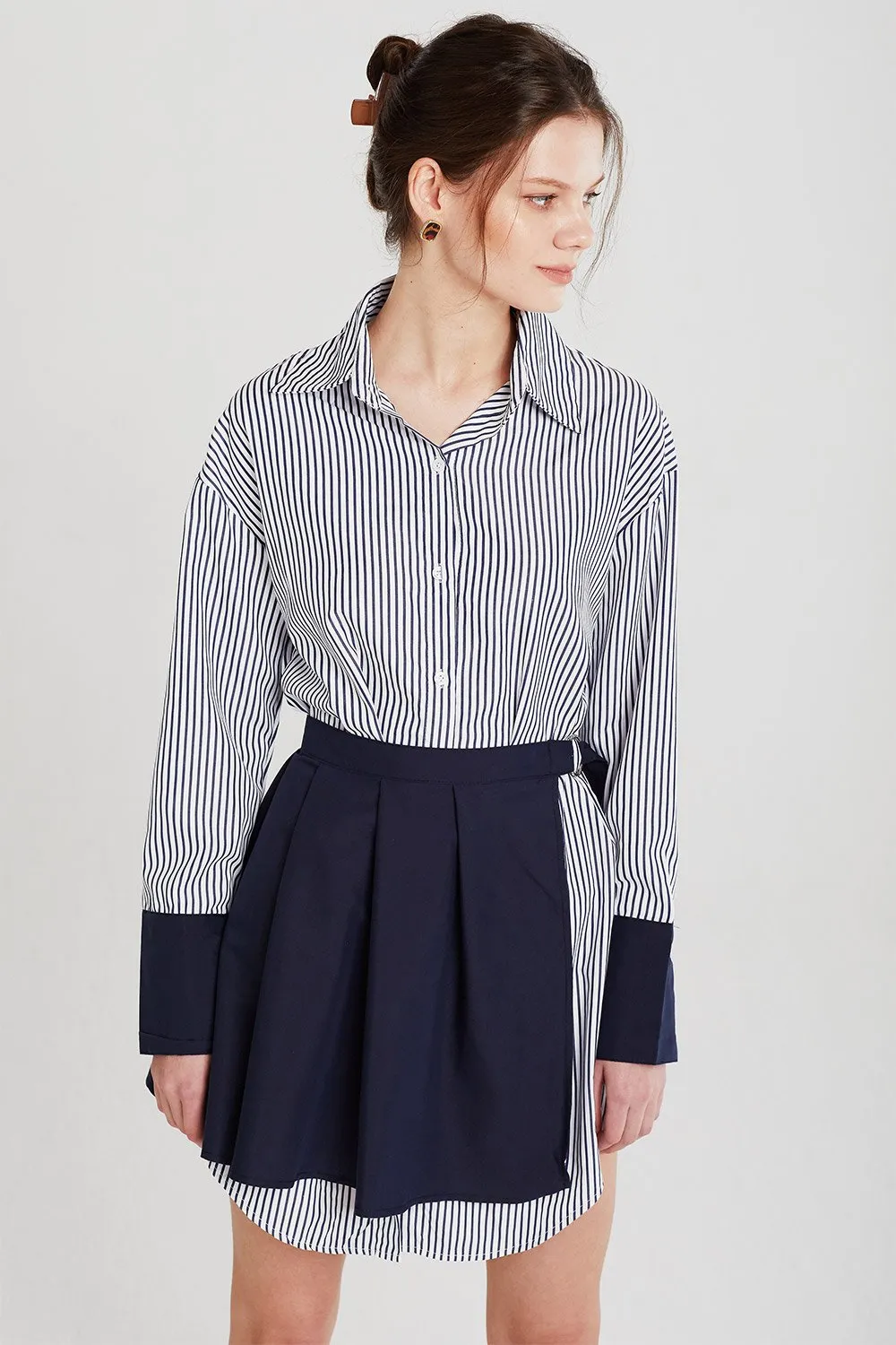 Audrey Striped Shirt And Skirt Belt Set