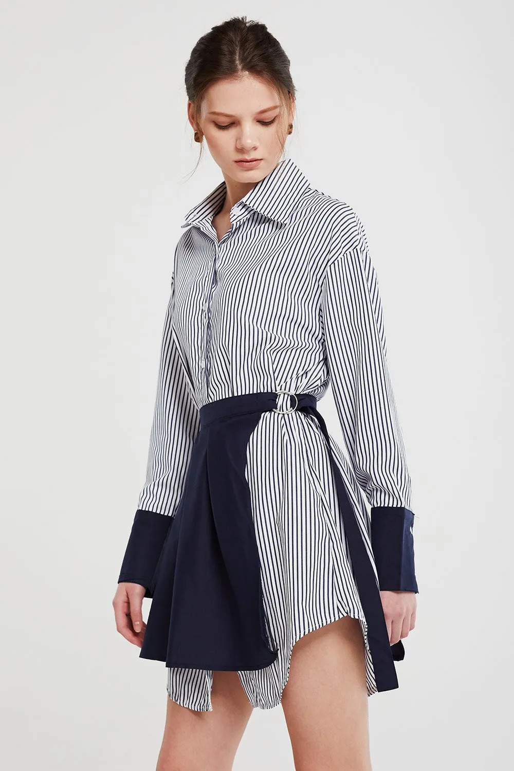 Audrey Striped Shirt And Skirt Belt Set