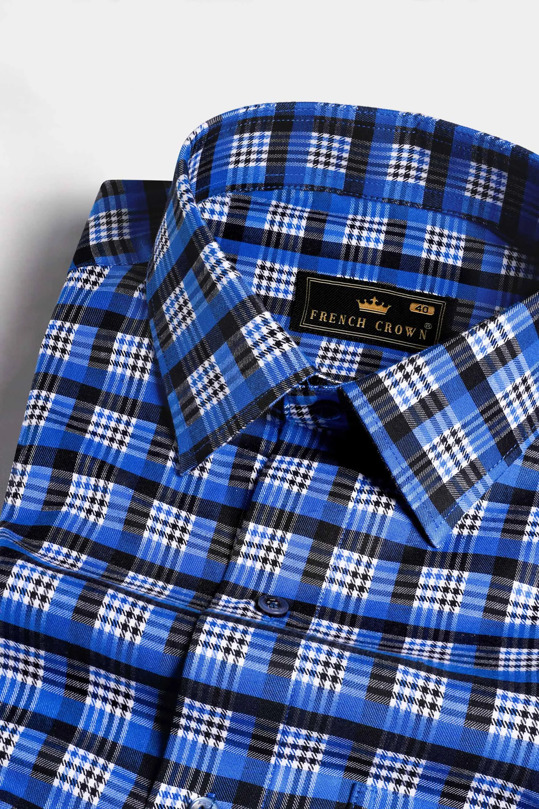 Azul Blue and Black Checkered Houndstooth Shirt