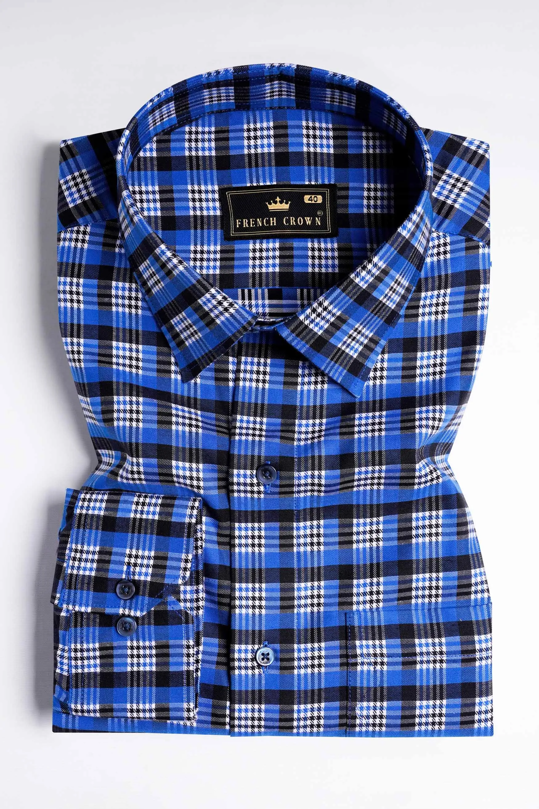 Azul Blue and Black Checkered Houndstooth Shirt