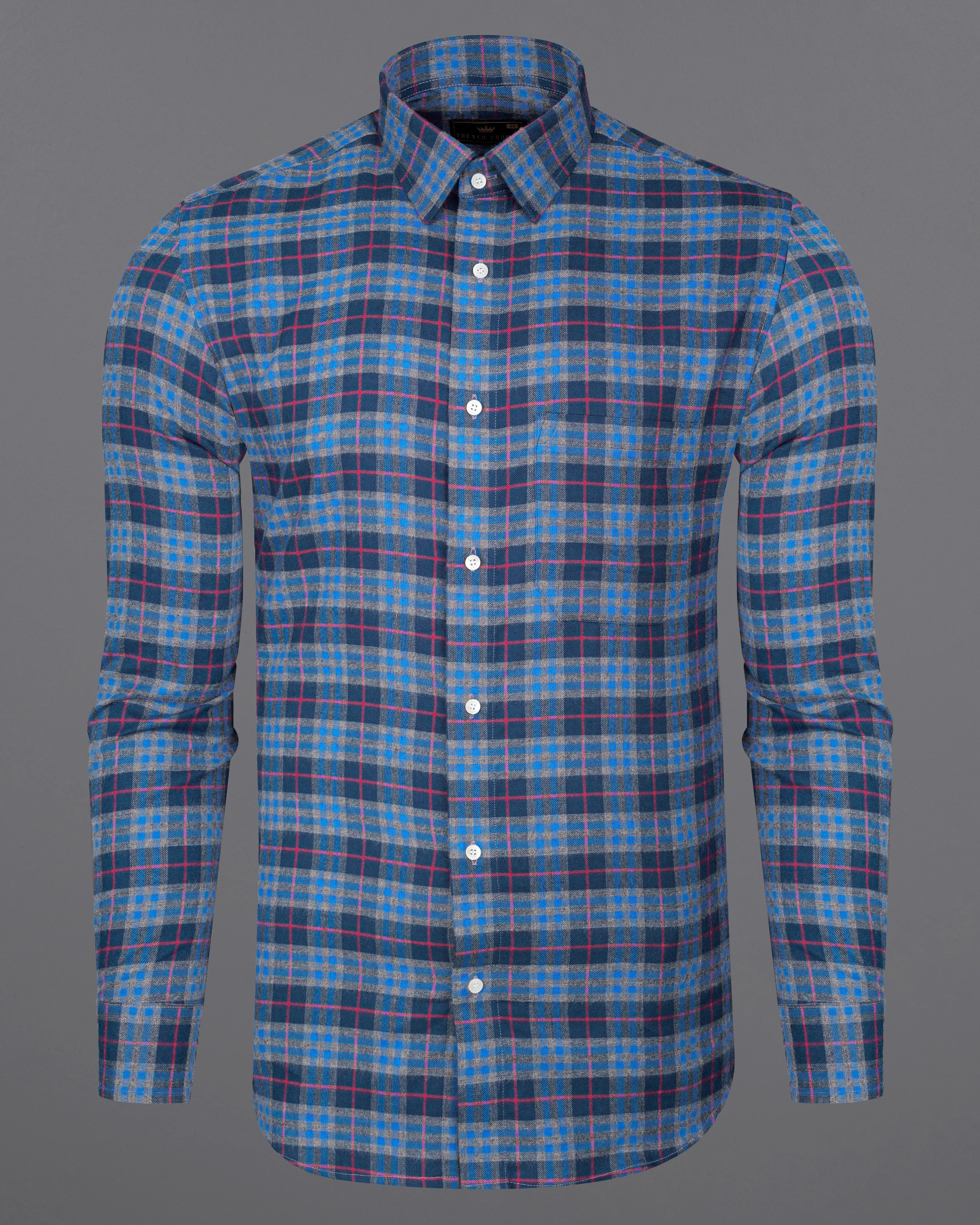 Azure Blue and Regal Blue Plaid Twill Textured Premium Cotton Shirt