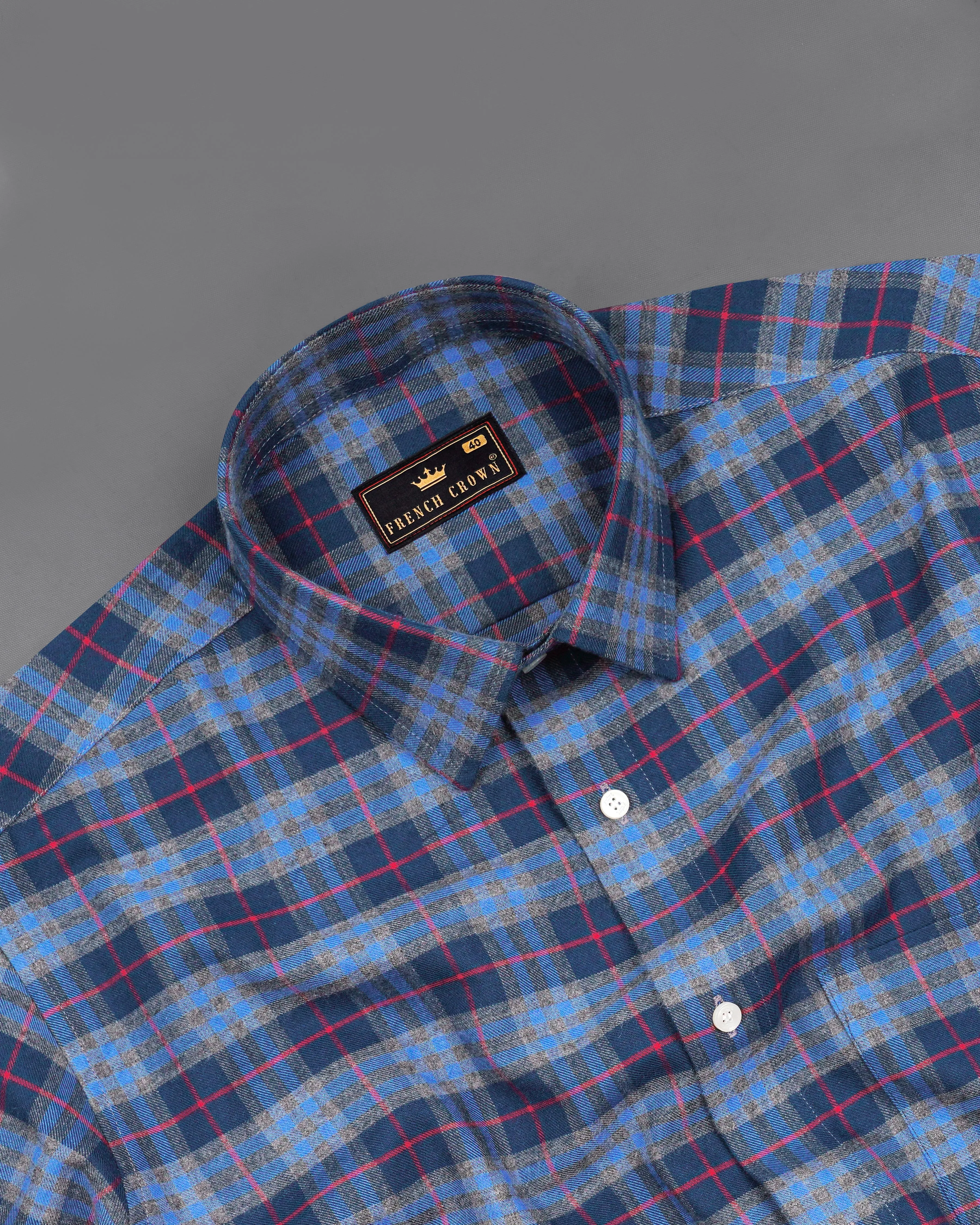 Azure Blue and Regal Blue Plaid Twill Textured Premium Cotton Shirt