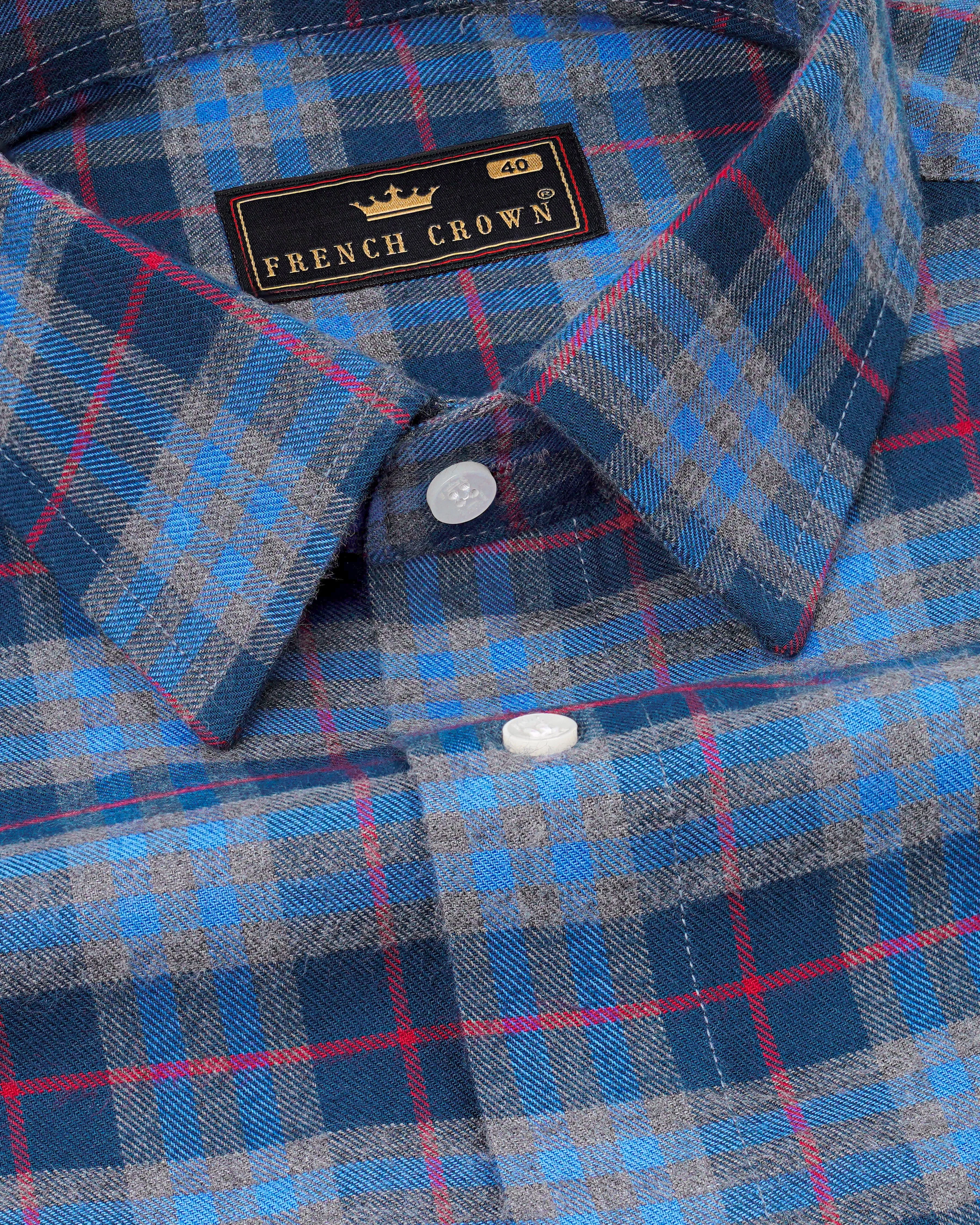 Azure Blue and Regal Blue Plaid Twill Textured Premium Cotton Shirt