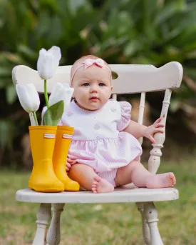 Baby Girl's Pink "Serena" Romper With Embroidered Bodice