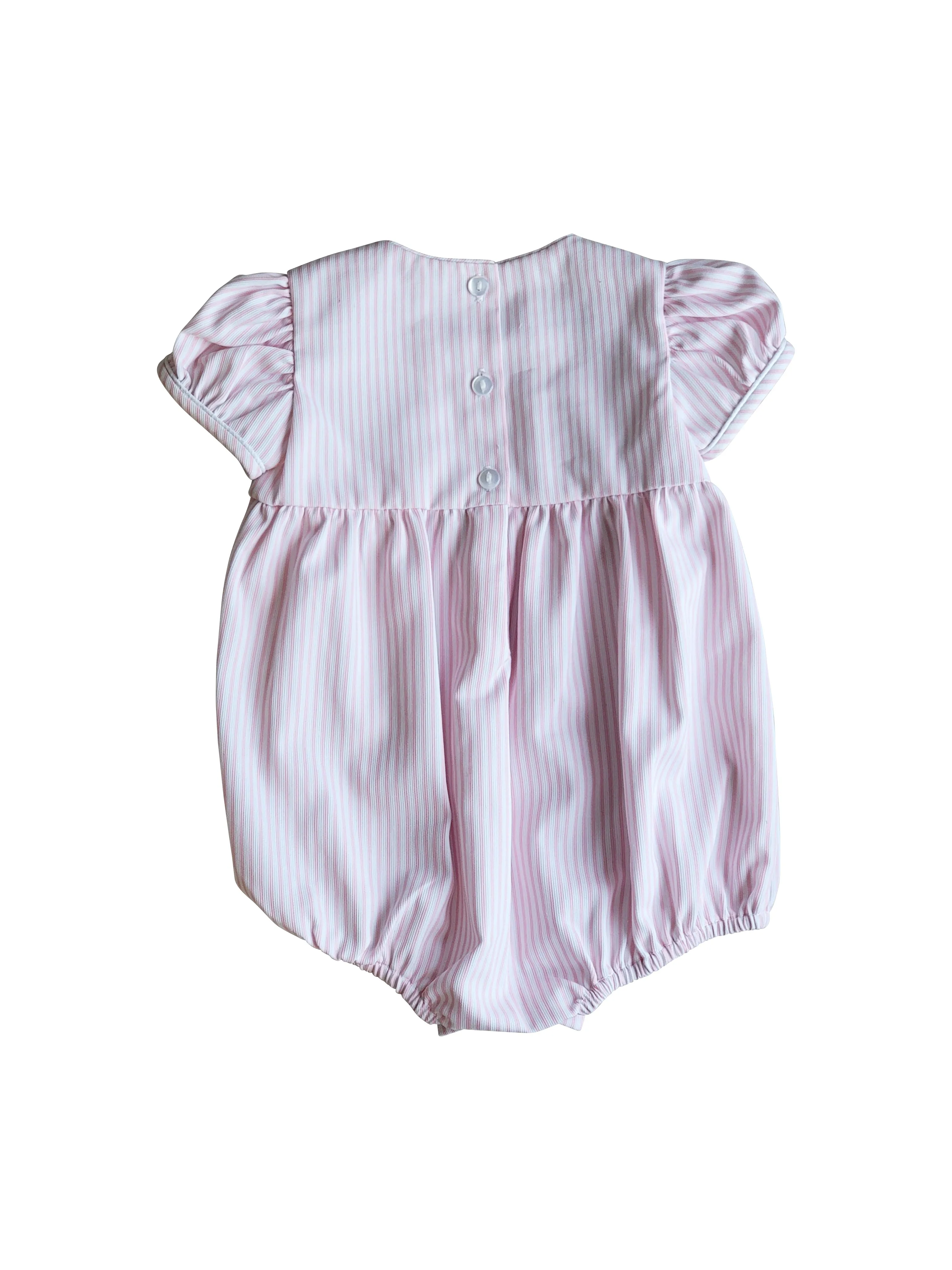 Baby Girl's Pink "Serena" Romper With Embroidered Bodice