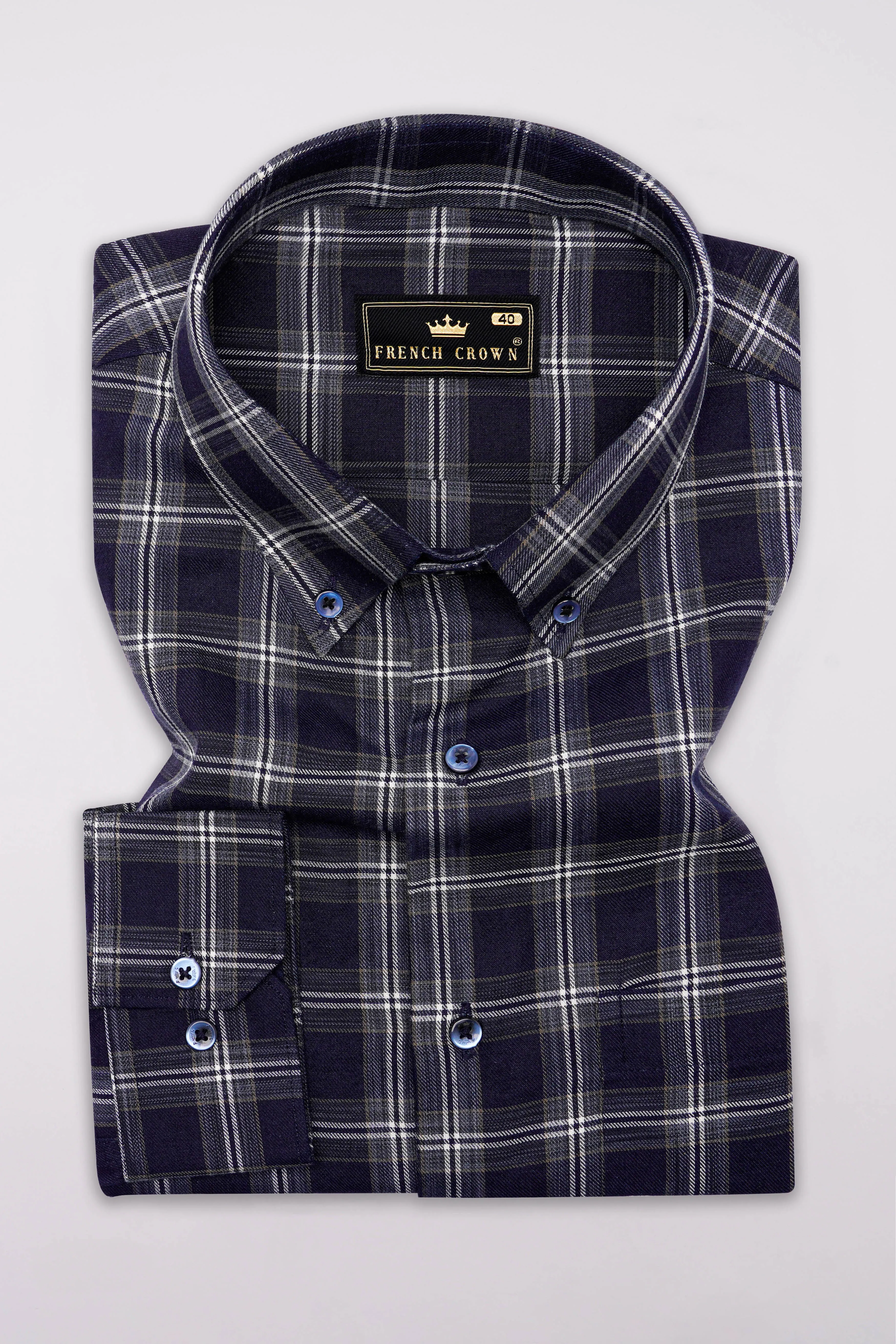 Baltic Navy Blue and White Twill Checkered Premium Cotton Shirt