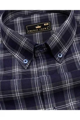 Baltic Navy Blue and White Twill Checkered Premium Cotton Shirt